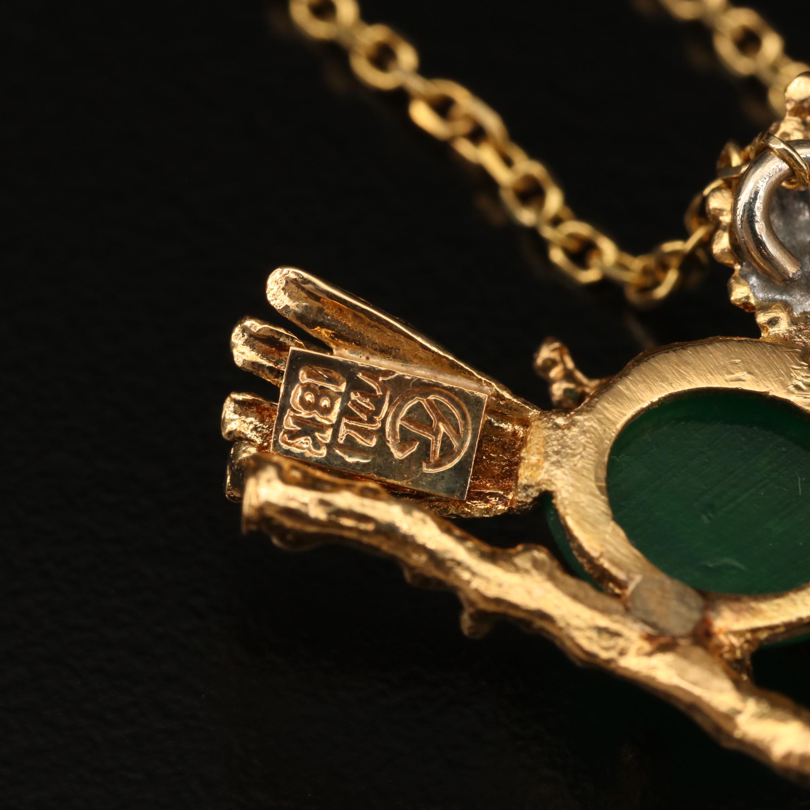 Vintage 14K and 18K Gold Ruby Bird Necklace with Glass Accents