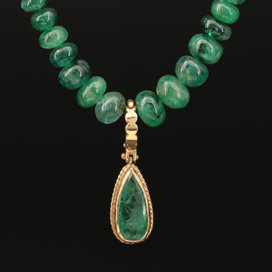14K Gold Emerald Necklace with Enhancer Pendant