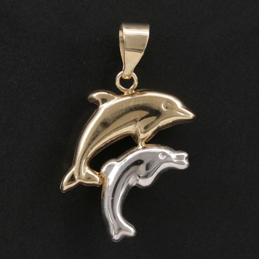 10K Yellow and White Dolphin Pendant
