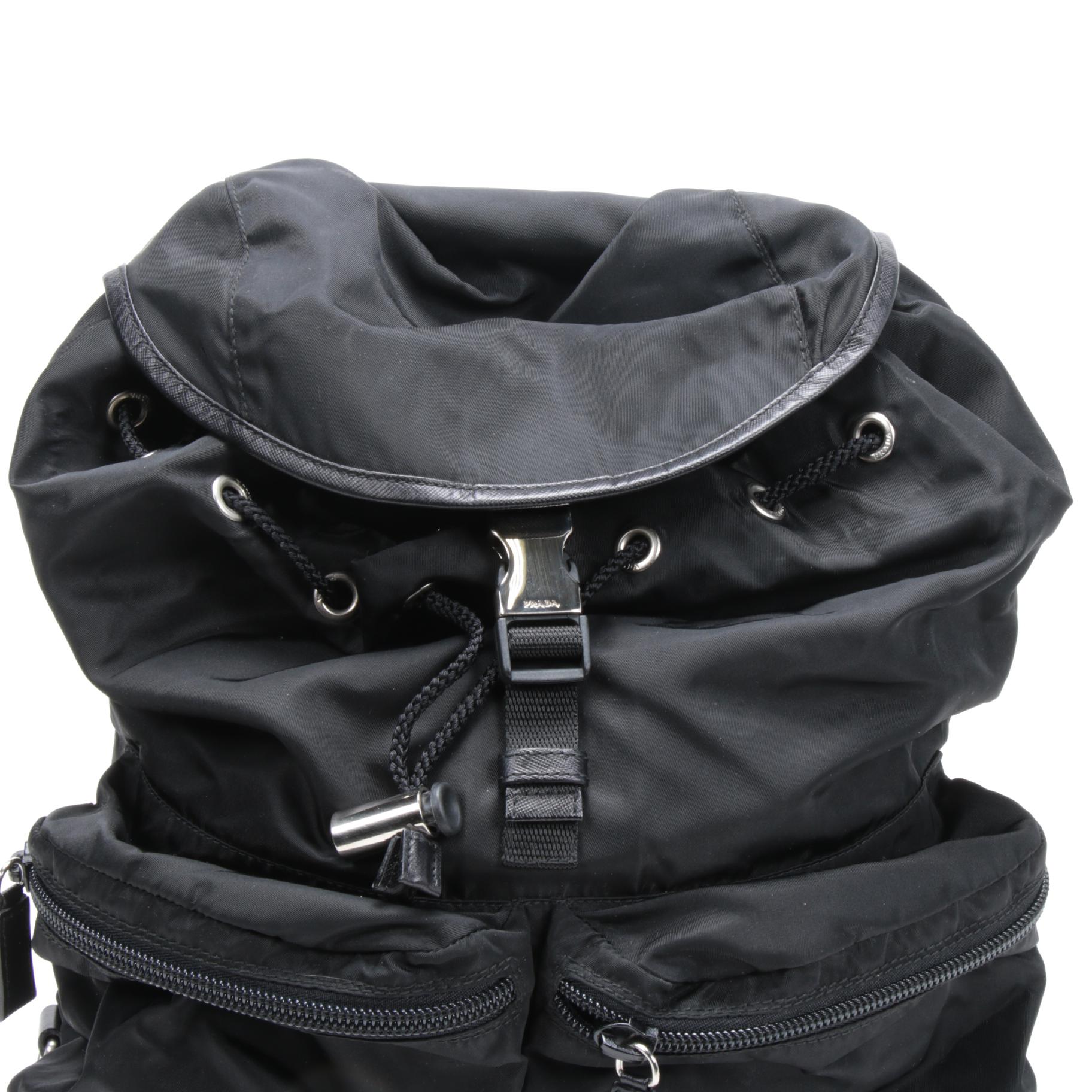 Prada Black Tessuto Nylon and Leather Backpack