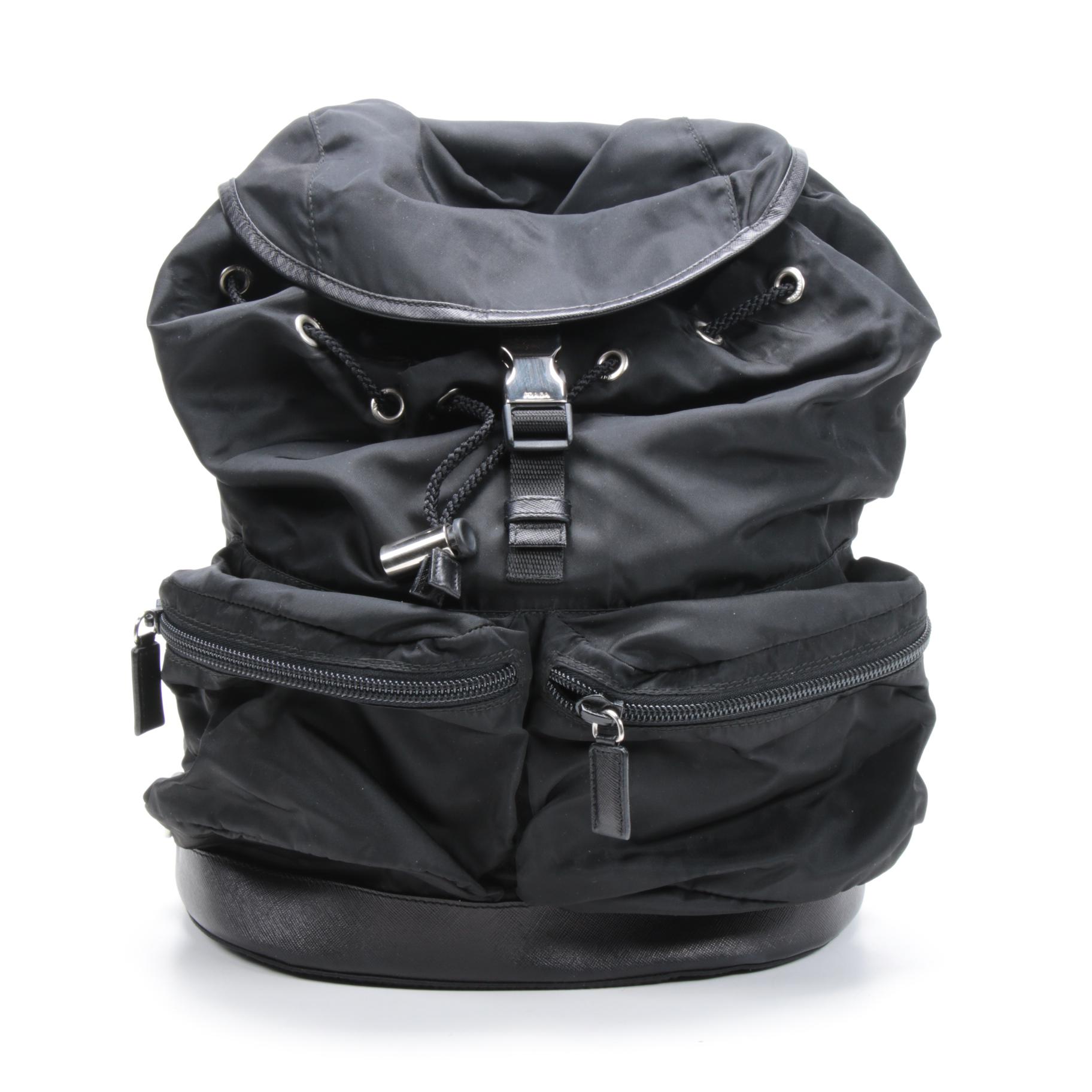 Prada Black Tessuto Nylon and Leather Backpack