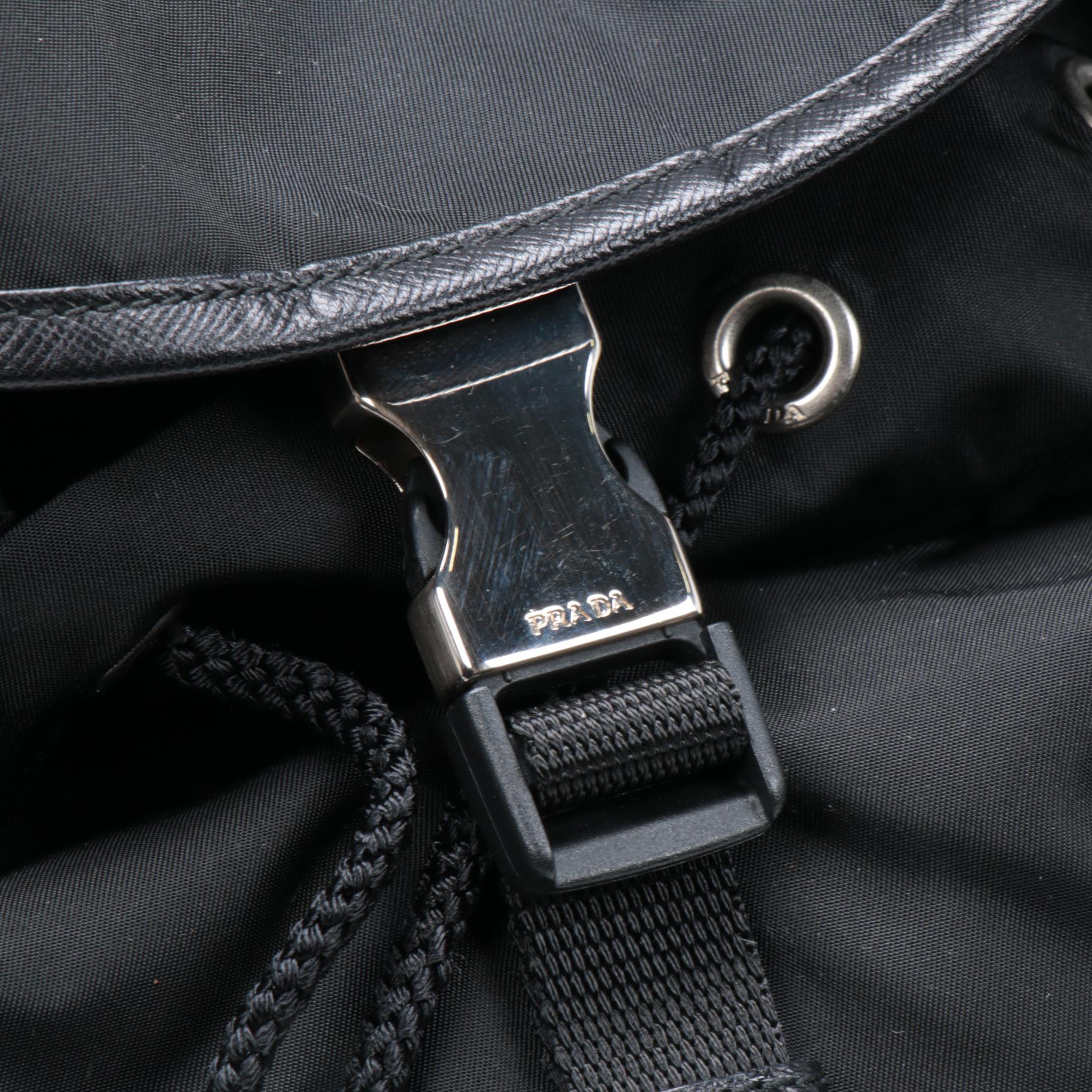 Prada Black Tessuto Nylon and Leather Backpack