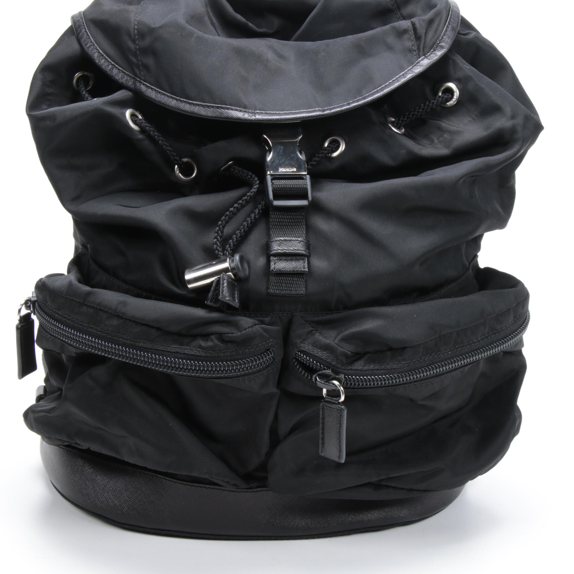 Prada Black Tessuto Nylon and Leather Backpack