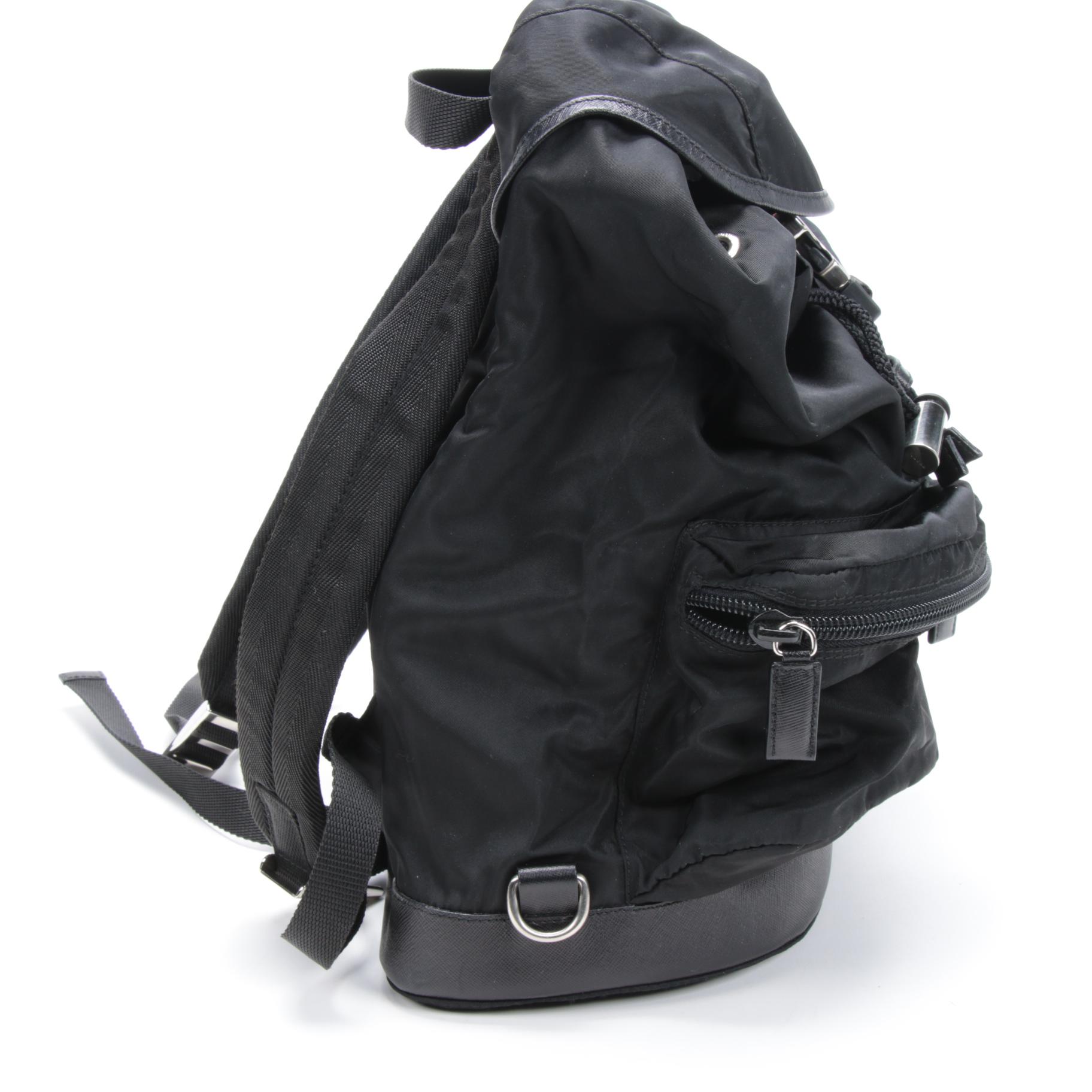 Prada Black Tessuto Nylon and Leather Backpack