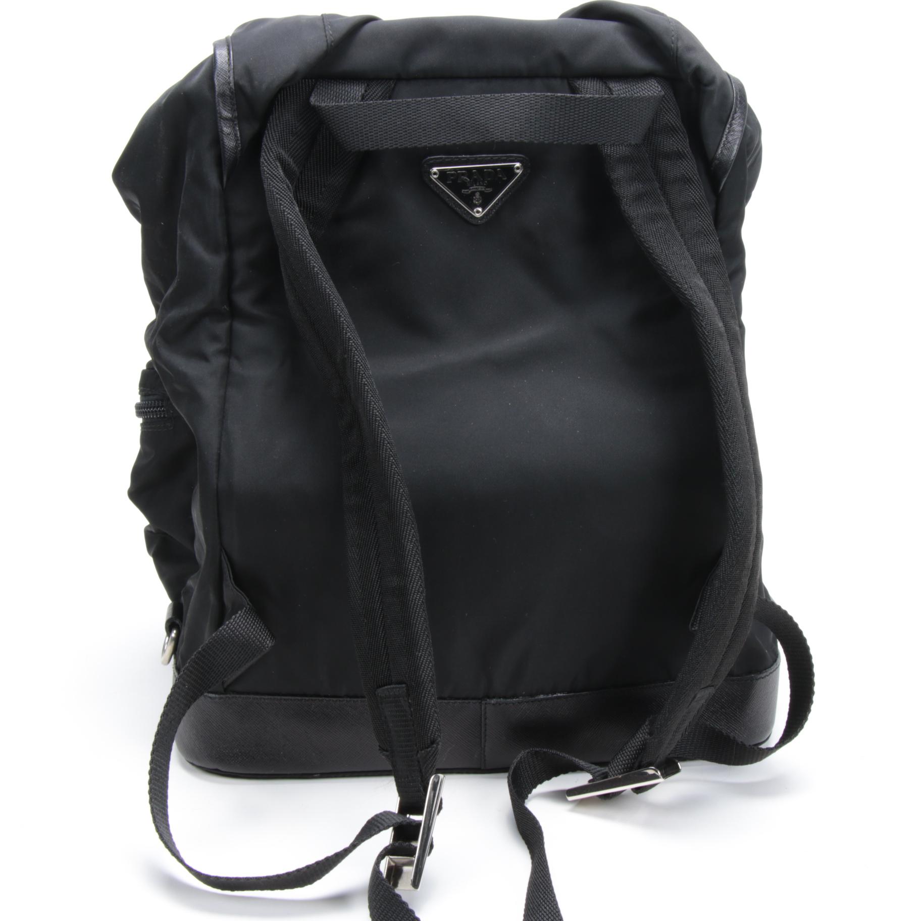 Prada Black Tessuto Nylon and Leather Backpack