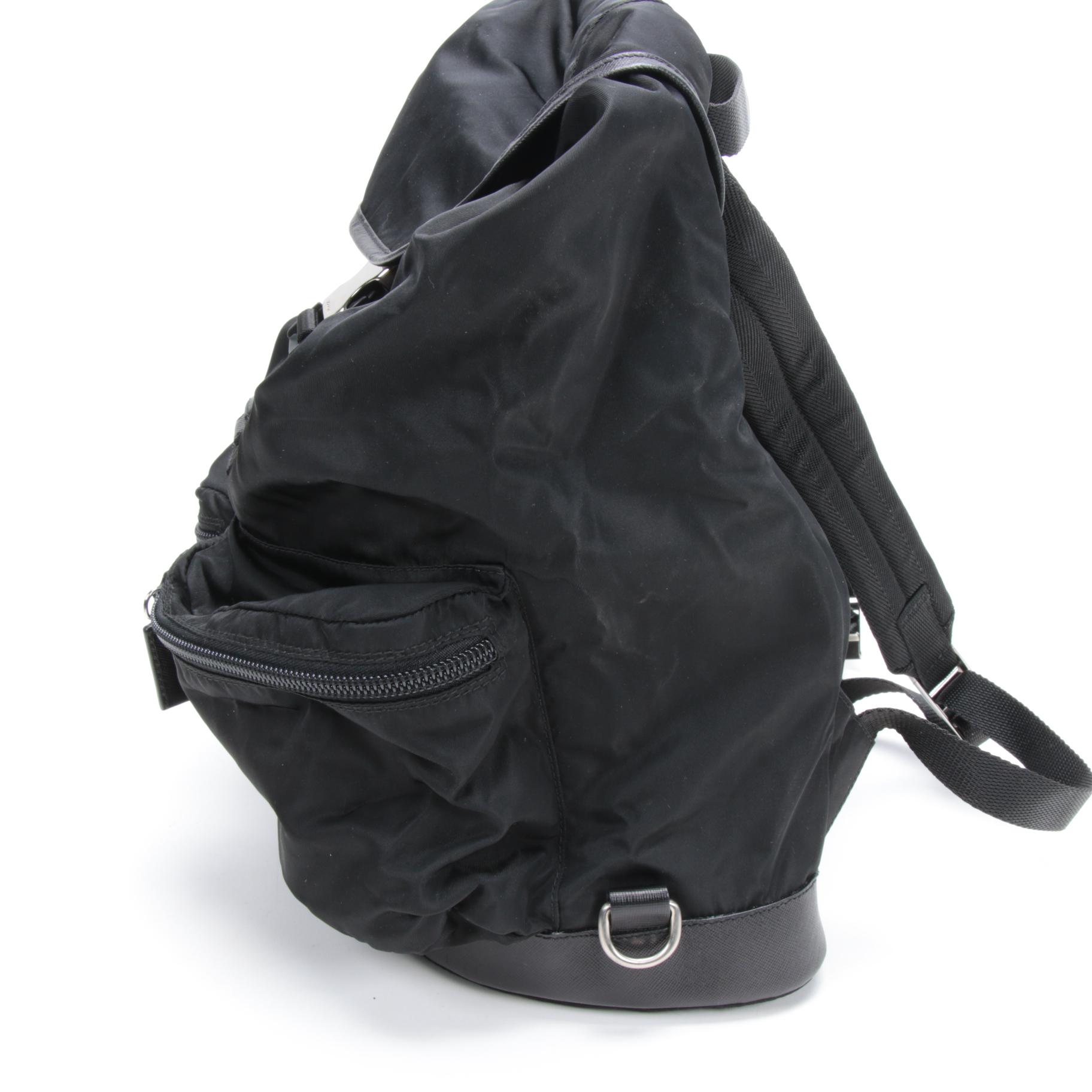 Prada Black Tessuto Nylon and Leather Backpack
