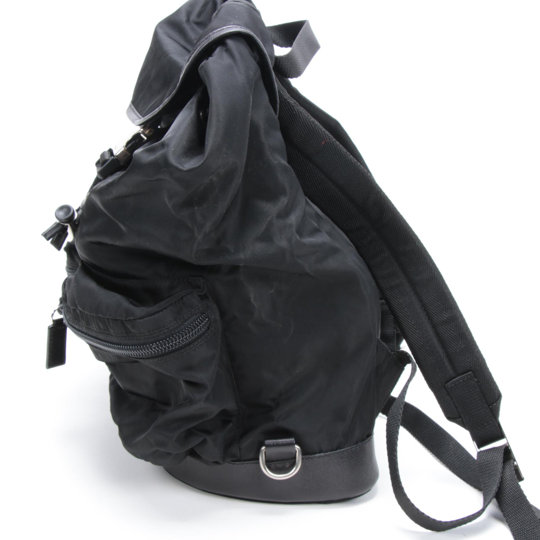 Prada Black Tessuto Nylon and Leather Backpack
