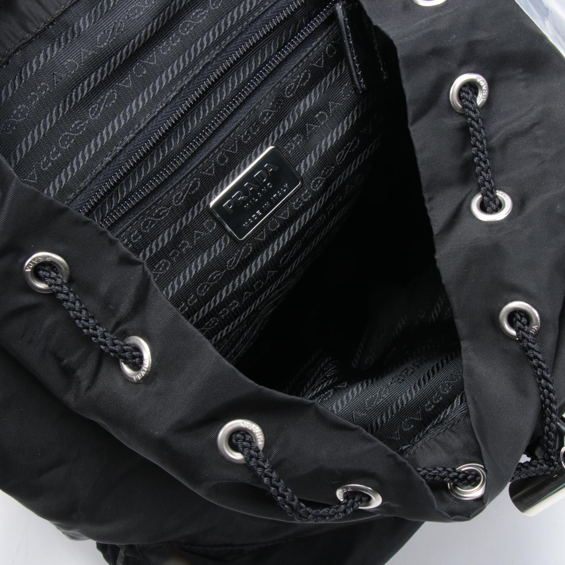 Prada Black Tessuto Nylon and Leather Backpack