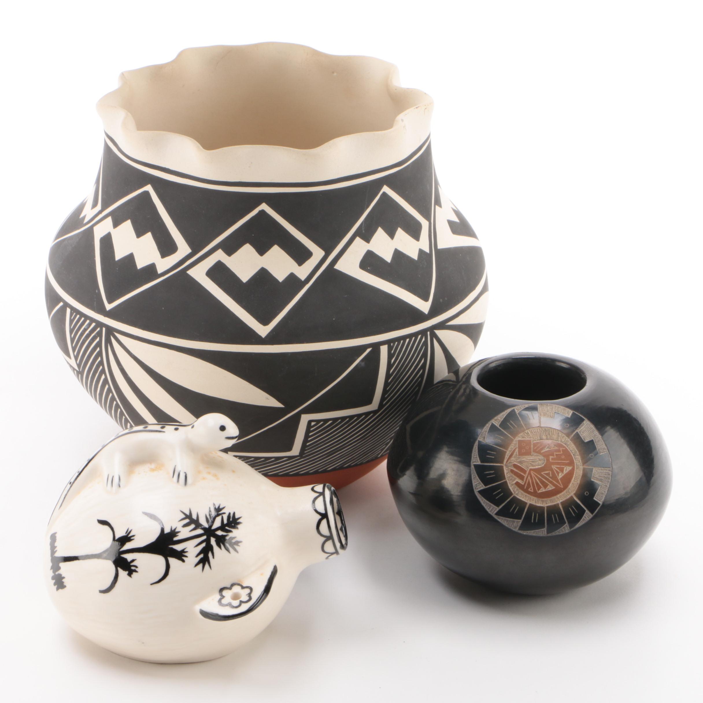 Candelaria Suazo, Santa Clara and A. Garcia, Acoma Pots and Another