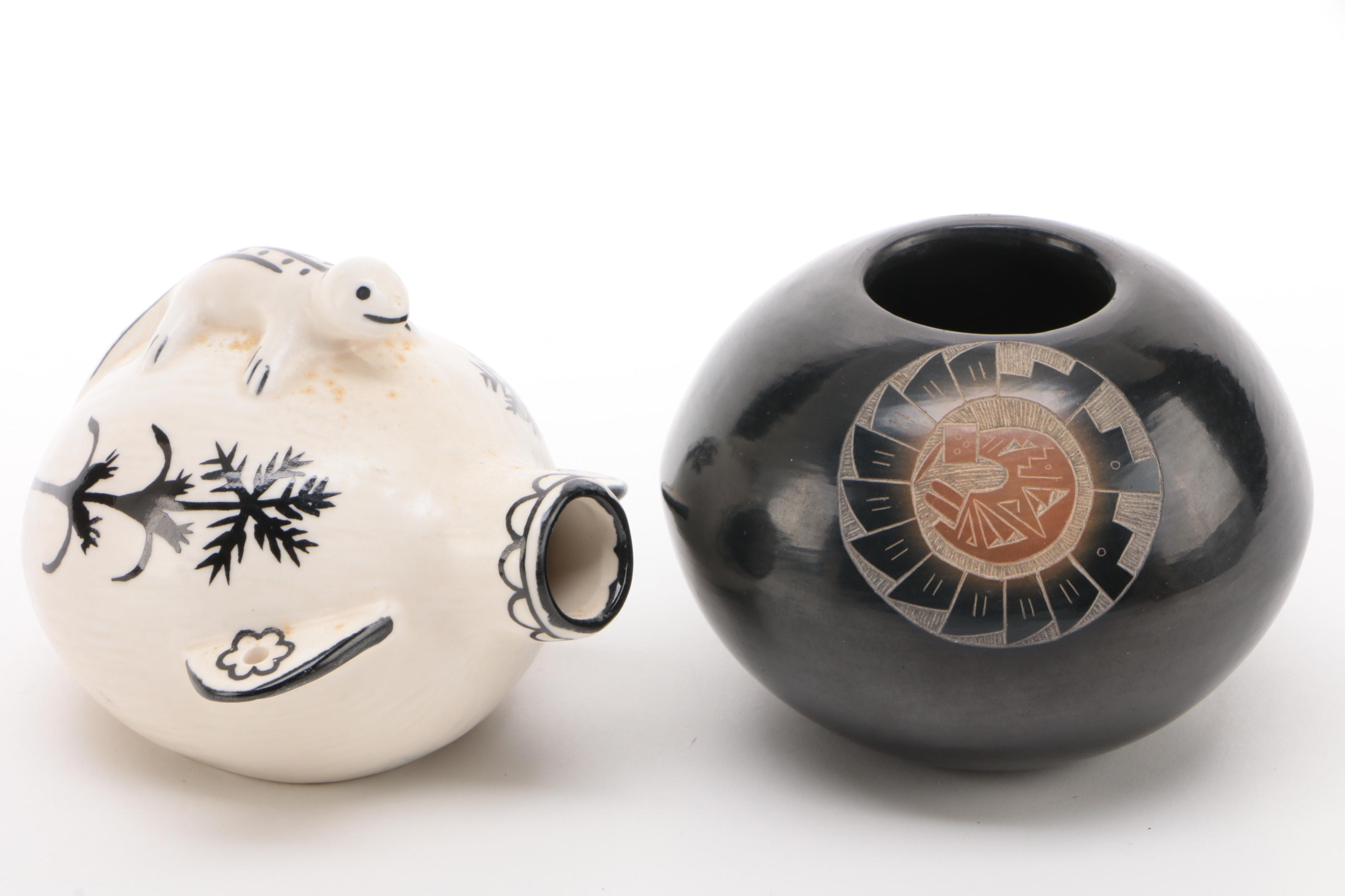 Candelaria Suazo, Santa Clara and A. Garcia, Acoma Pots and Another