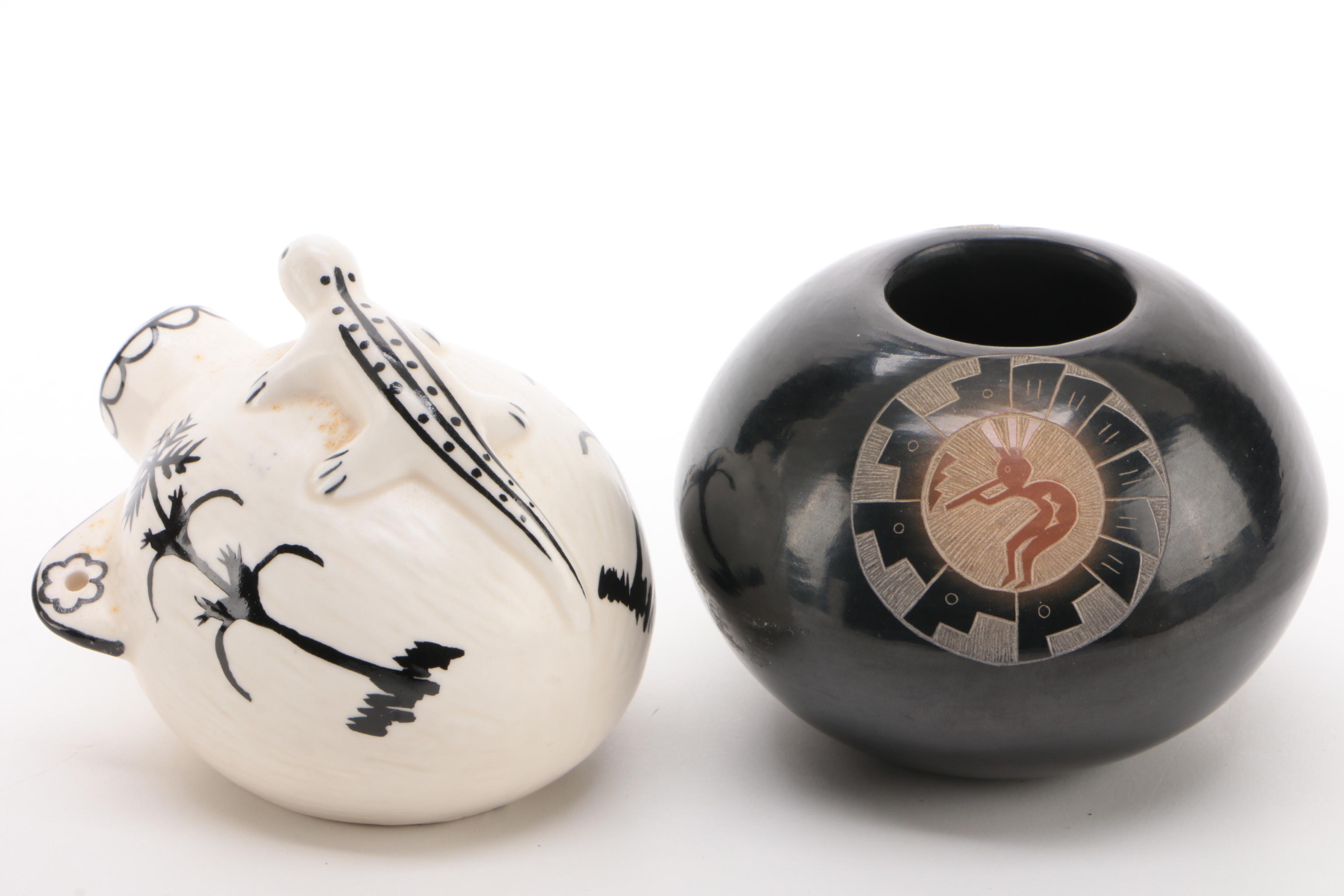 Candelaria Suazo, Santa Clara and A. Garcia, Acoma Pots and Another