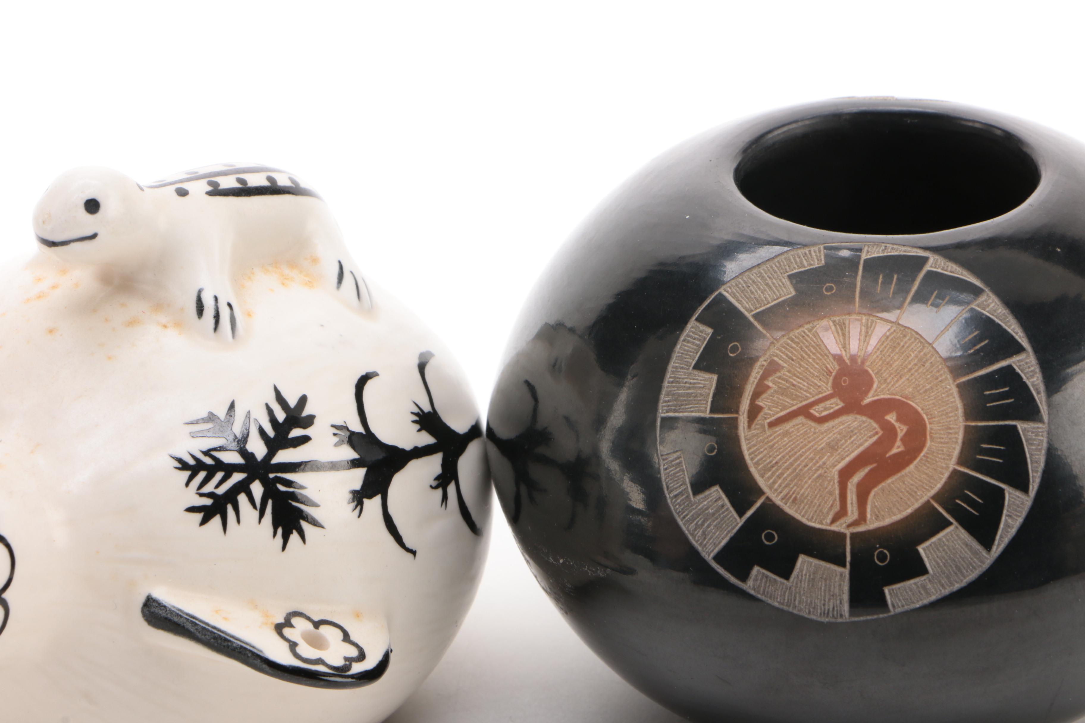 Candelaria Suazo, Santa Clara and A. Garcia, Acoma Pots and Another