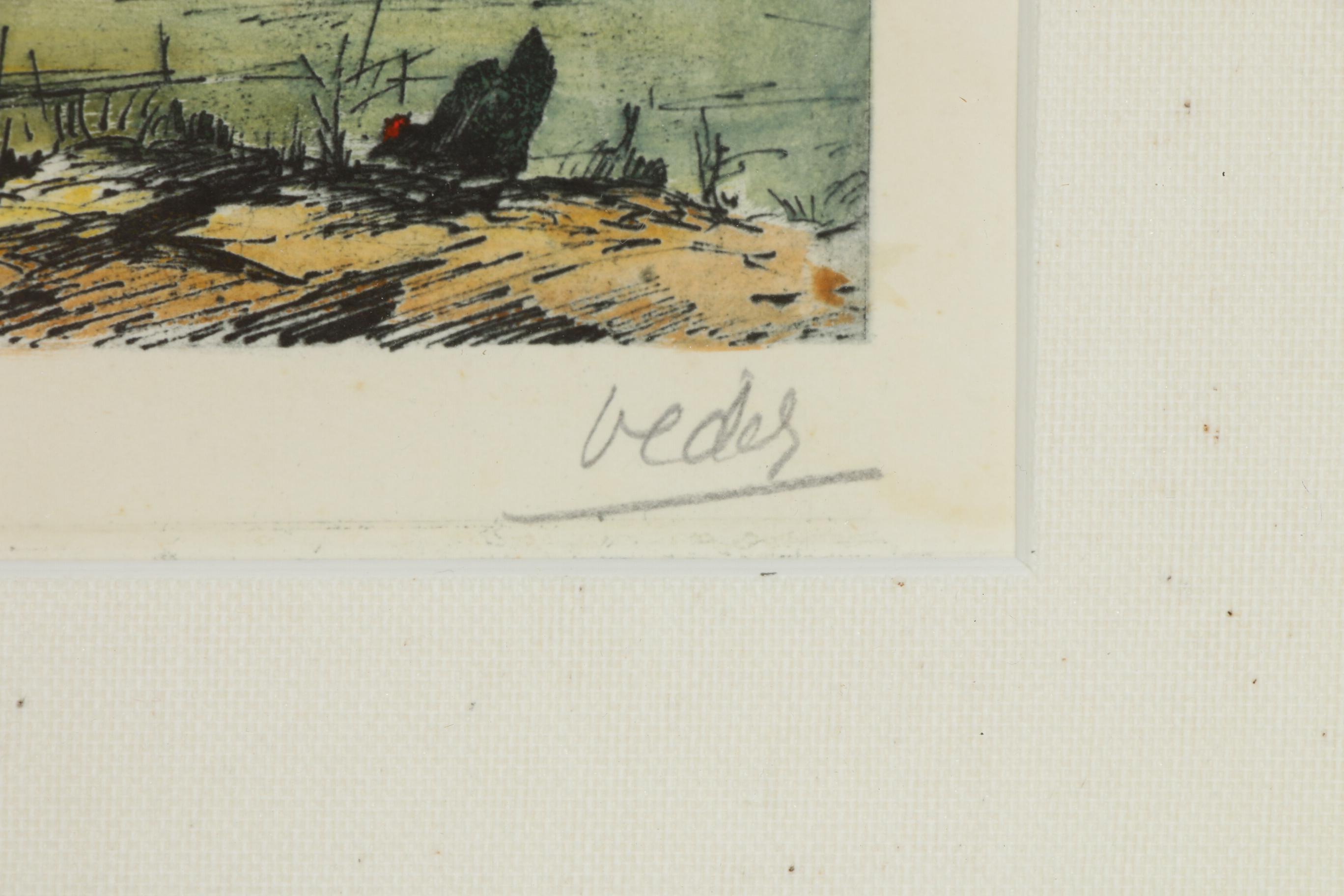 Eugene Veder Hand-Colored Etchings of Barbizon, France, Early 20th Century