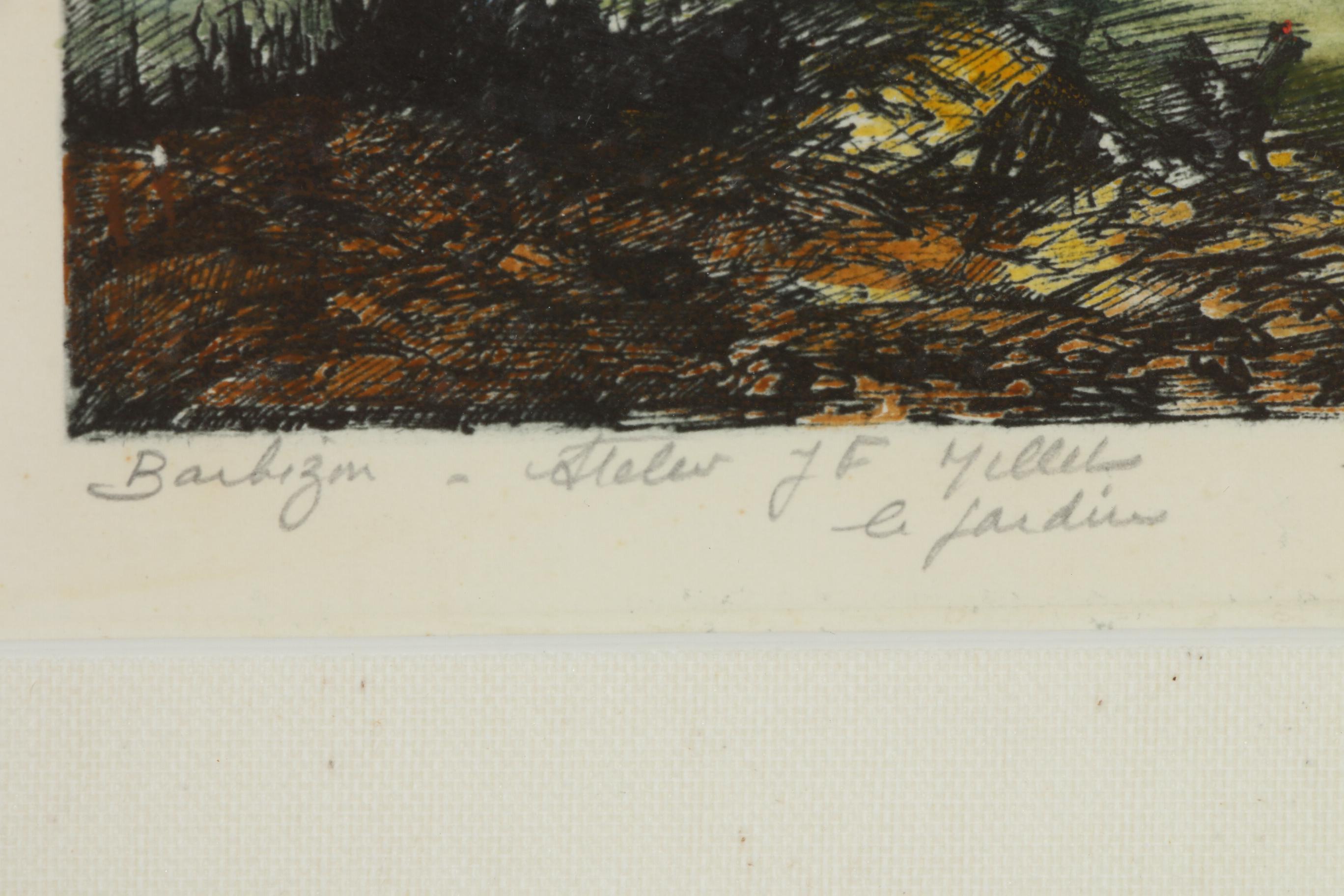 Eugene Veder Hand-Colored Etchings of Barbizon, France, Early 20th Century