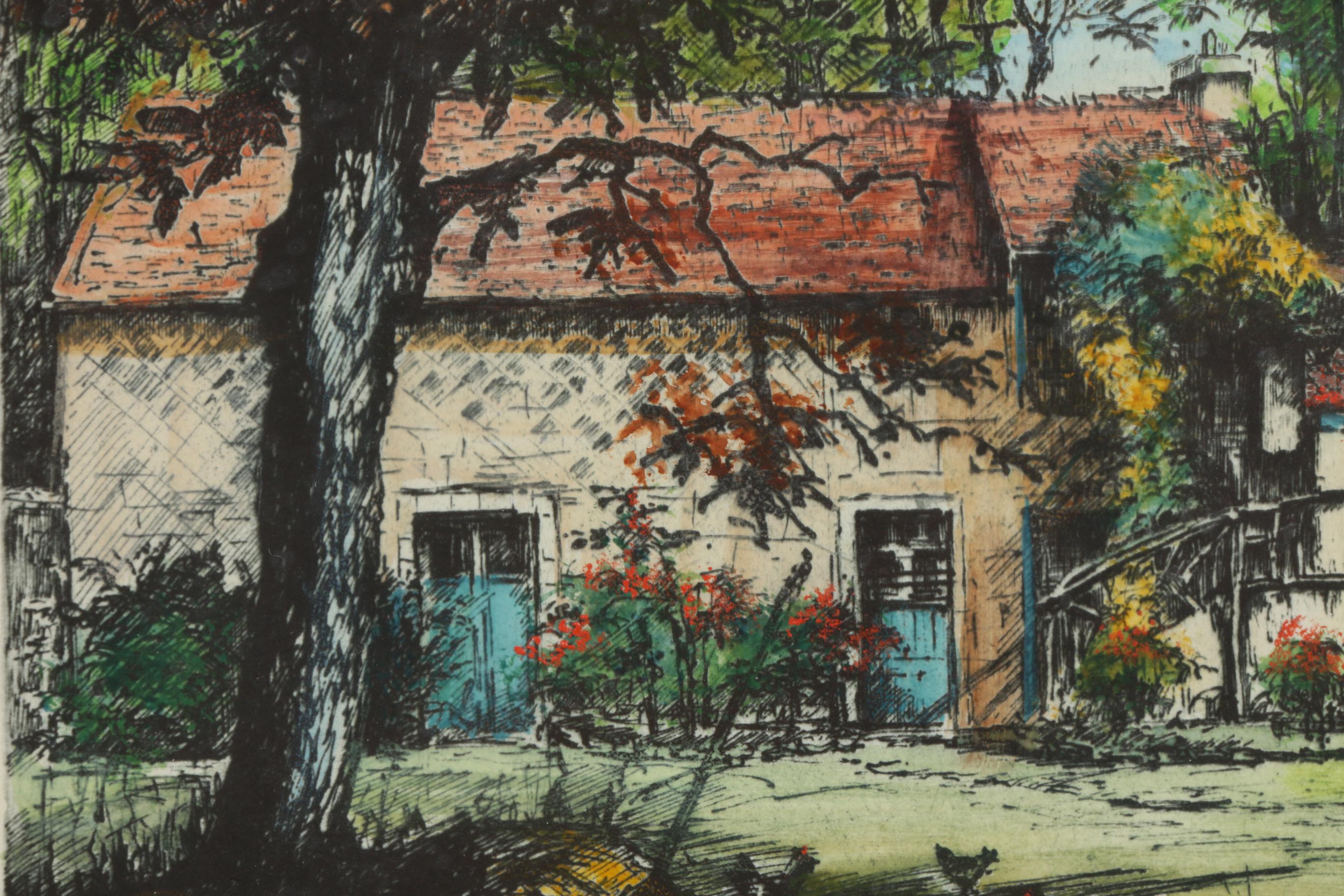 Eugene Veder Hand-Colored Etchings of Barbizon, France, Early 20th Century