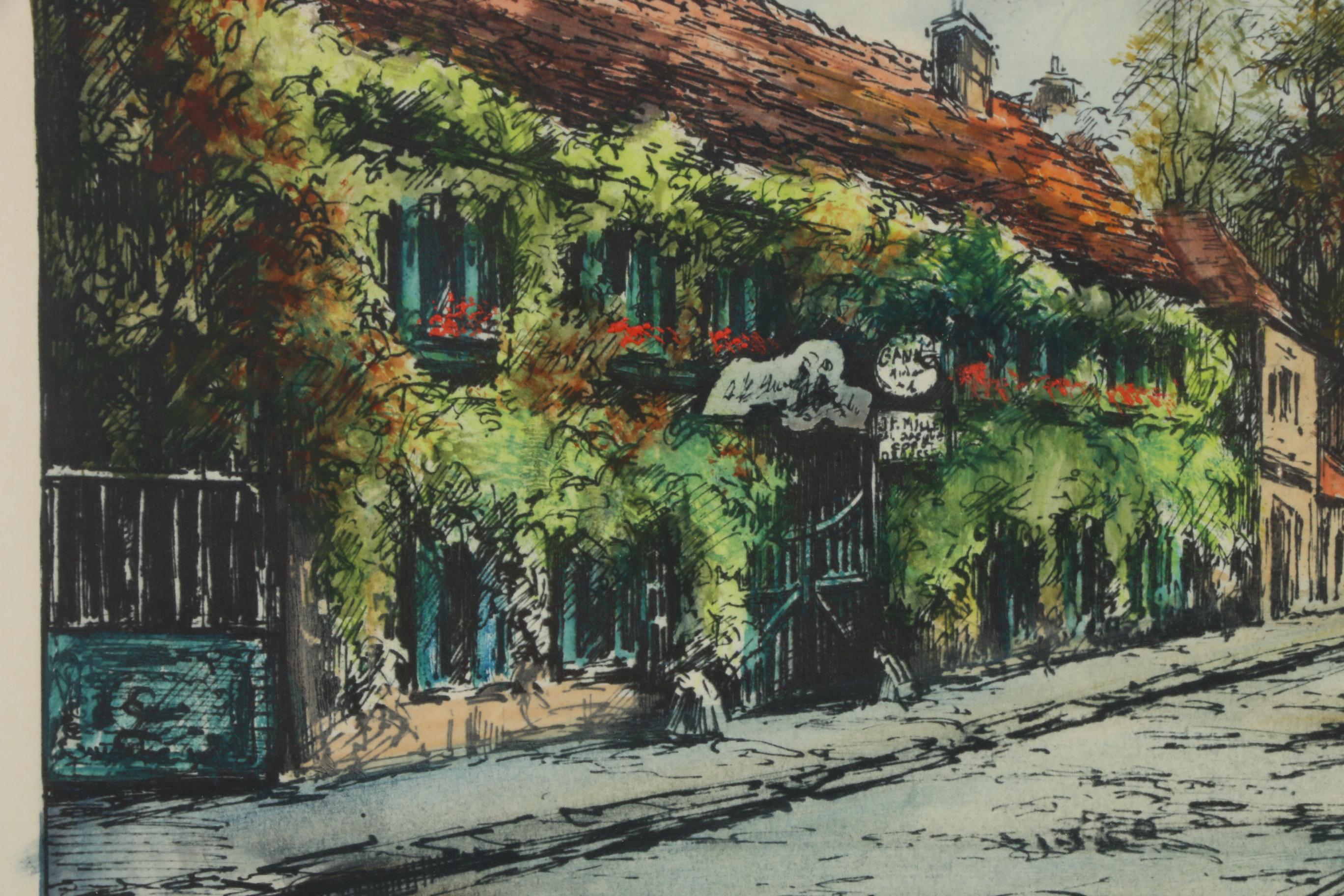 Eugene Veder Hand-Colored Etchings of Barbizon, France, Early 20th Century