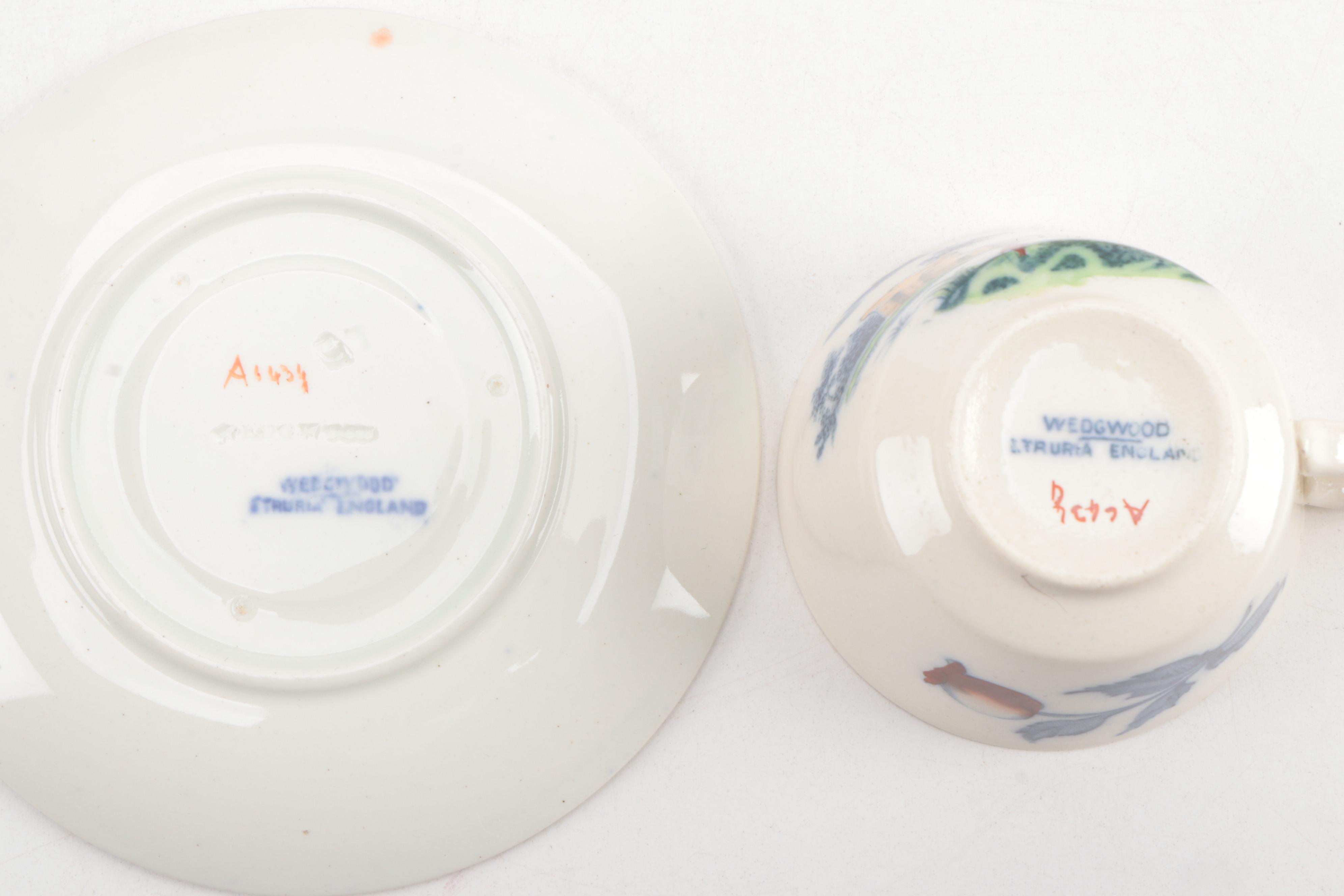 Wedgwood "River Scene" Tea Set with Copeland "Tower" Salt and Pepper Shakers