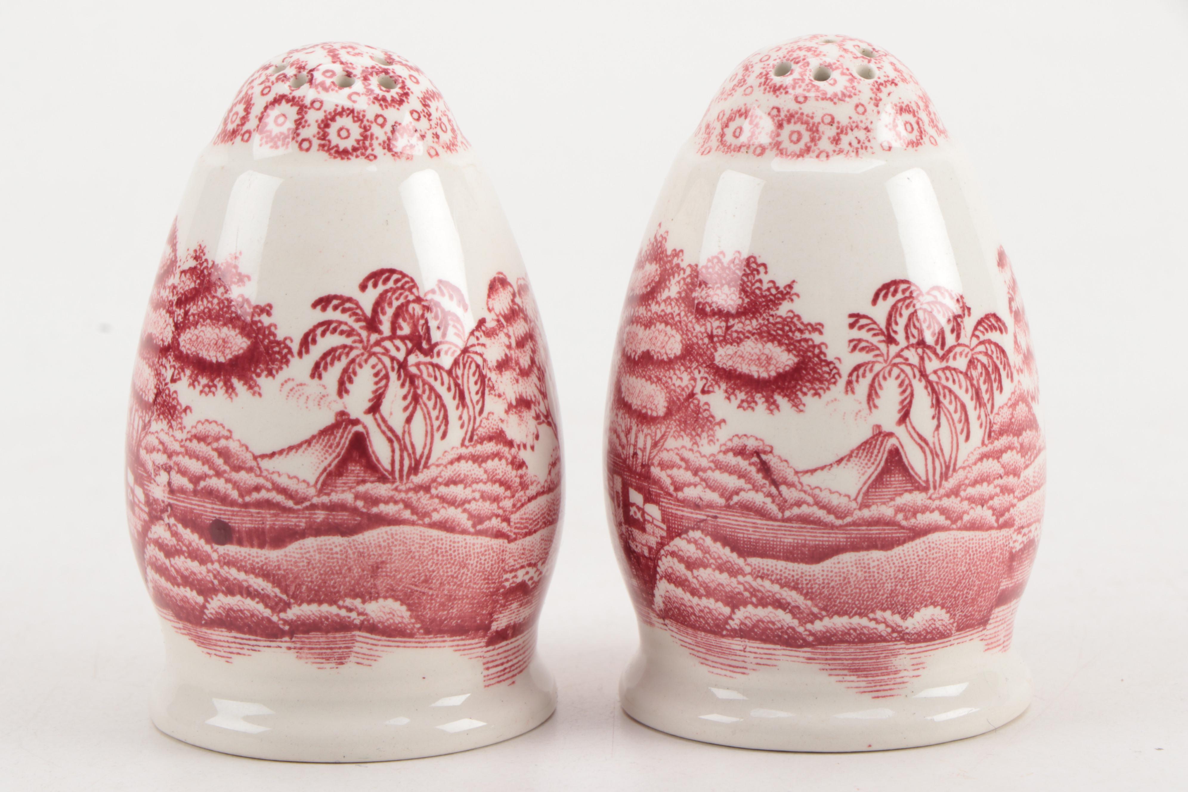 Wedgwood "River Scene" Tea Set with Copeland "Tower" Salt and Pepper Shakers