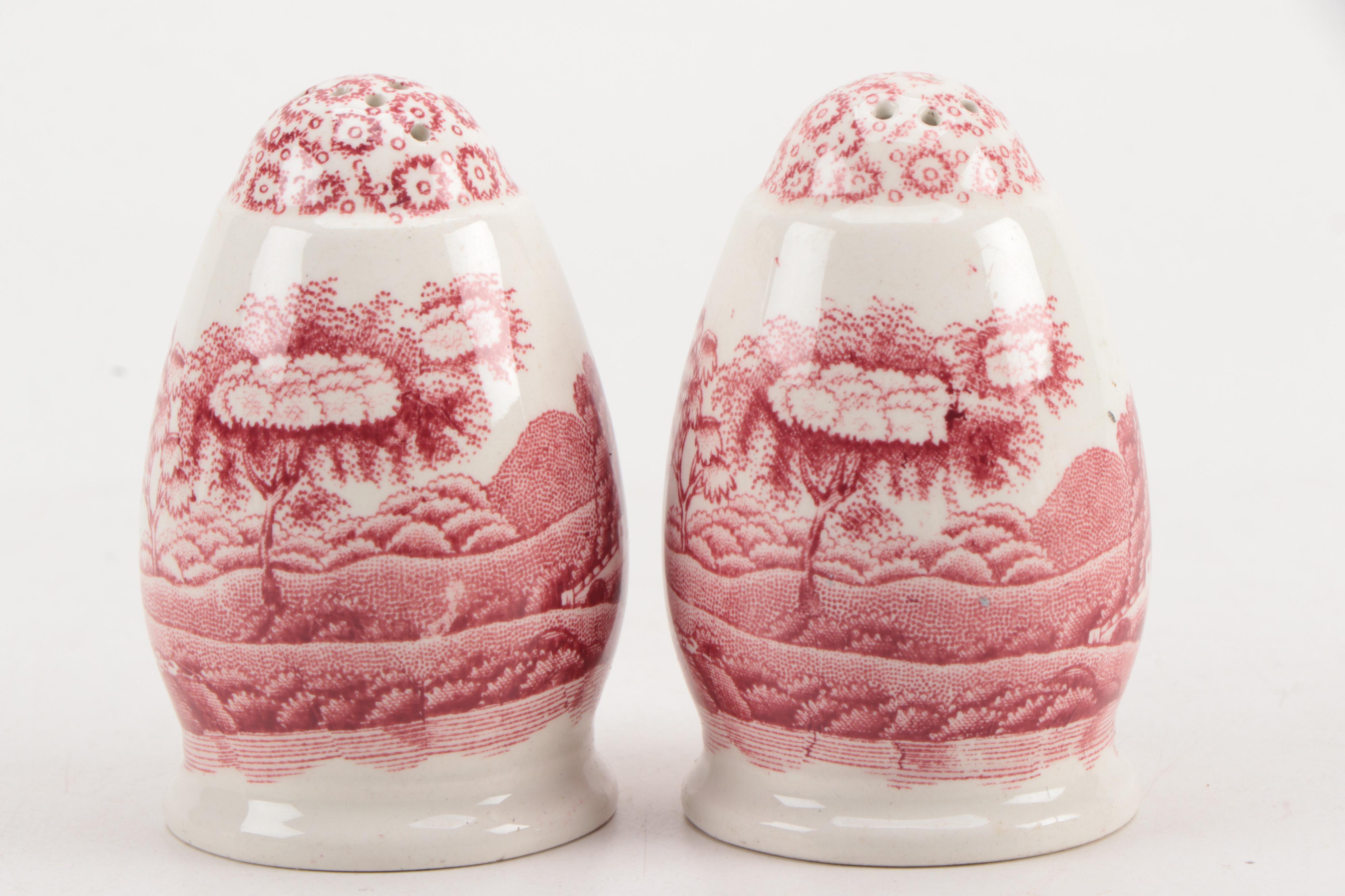 Wedgwood "River Scene" Tea Set with Copeland "Tower" Salt and Pepper Shakers