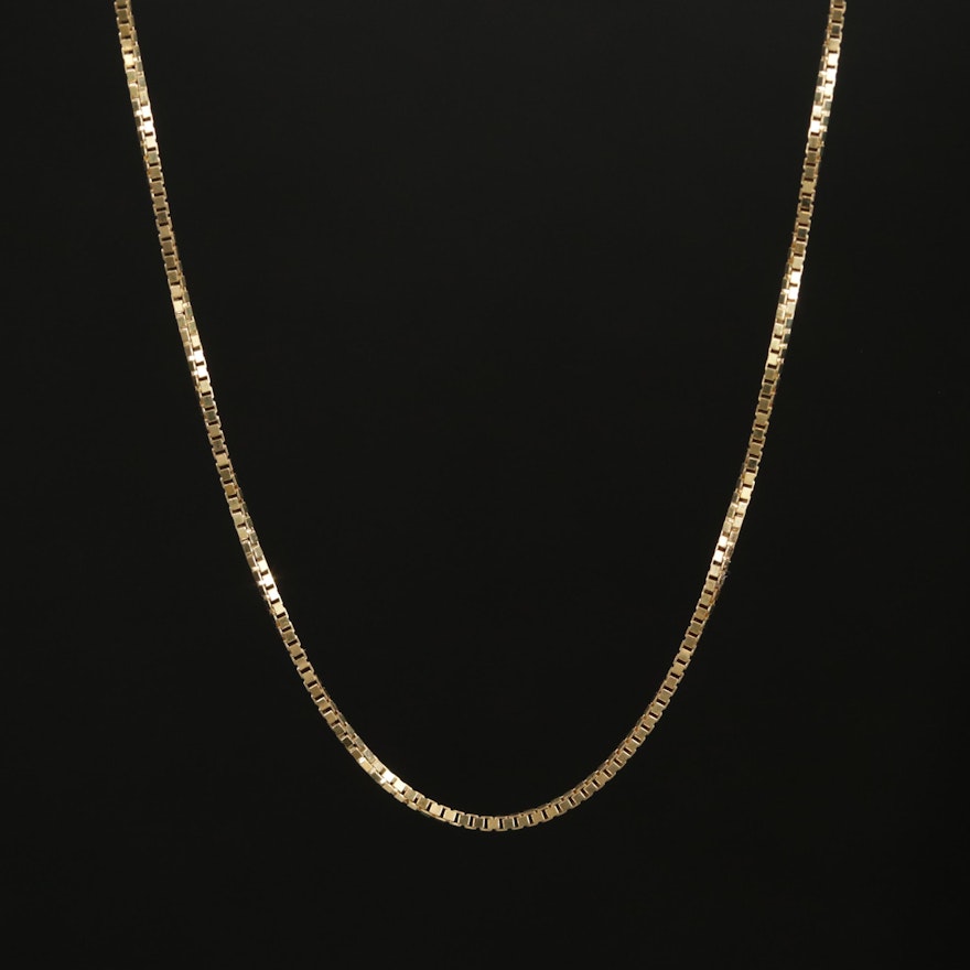 Vintage Krementz 14K Yellow Gold Box Chain Necklace
