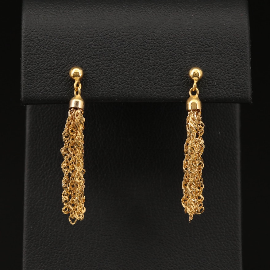 14K Yellow Gold Tassel Dangle Earrings