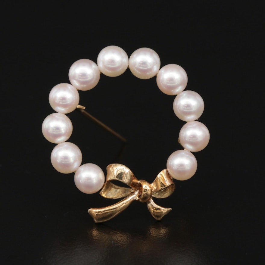 Mikimoto 14K Gold Pearl Wreath Brooch