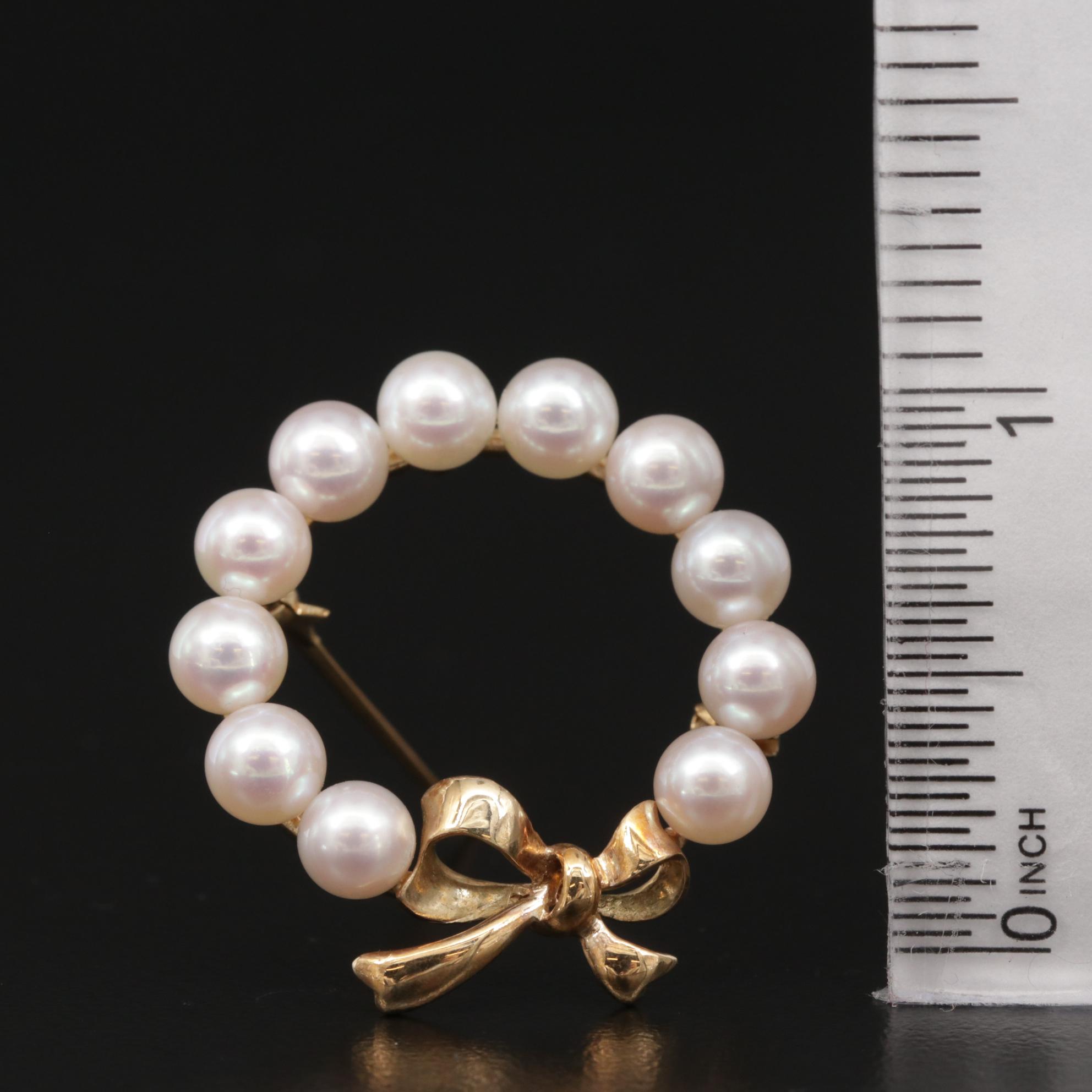 Mikimoto 14K Gold Pearl Wreath Brooch