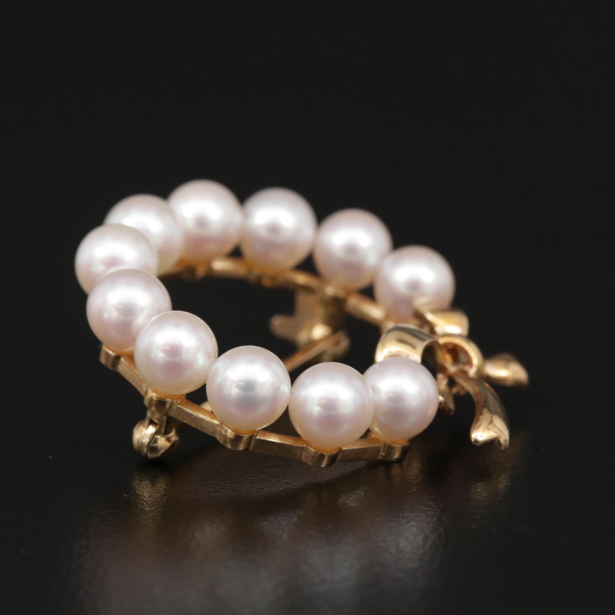 Mikimoto 14K Gold Pearl Wreath Brooch