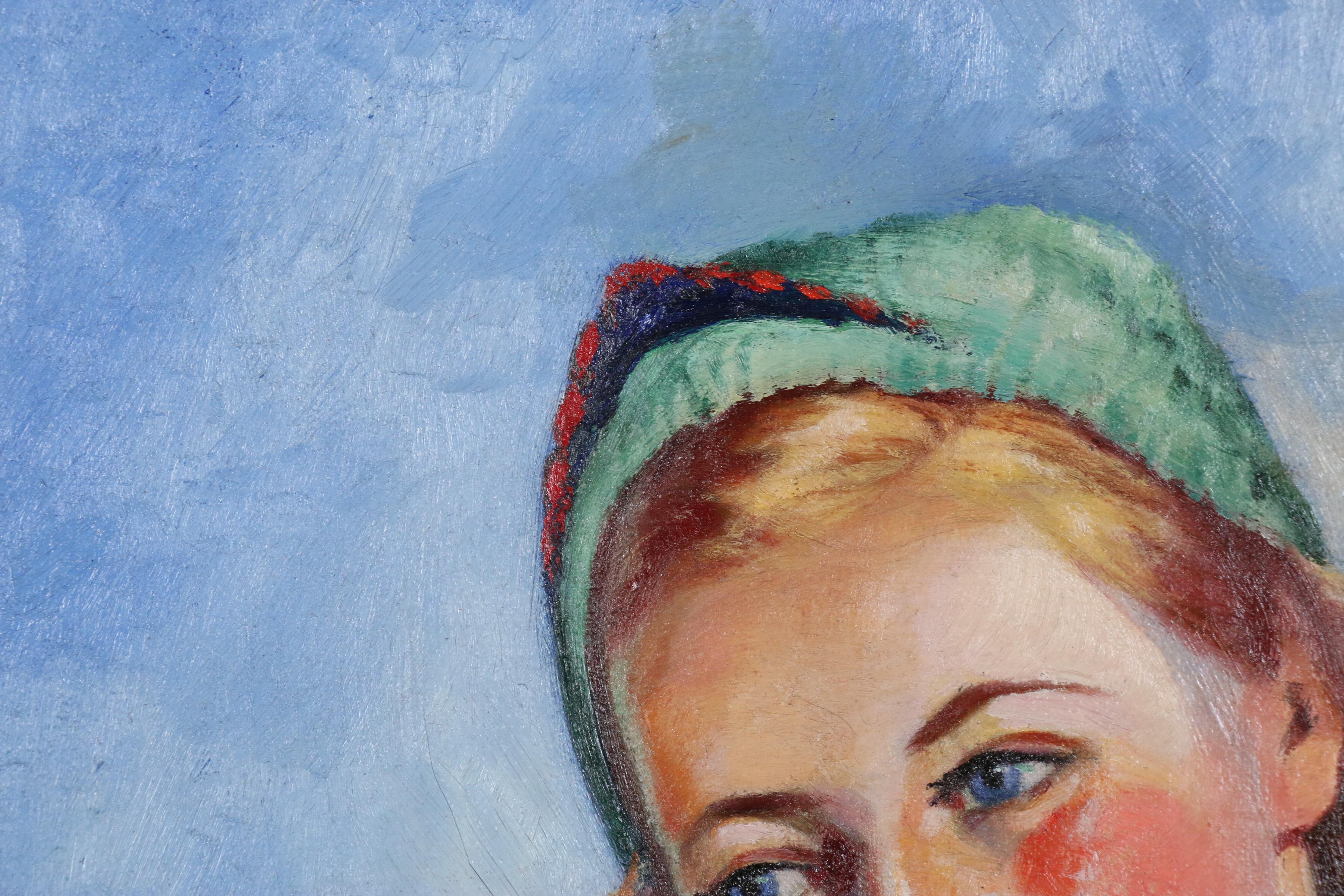 Anna Elkan Meltzer Genre Oil Painting of Ice Skater