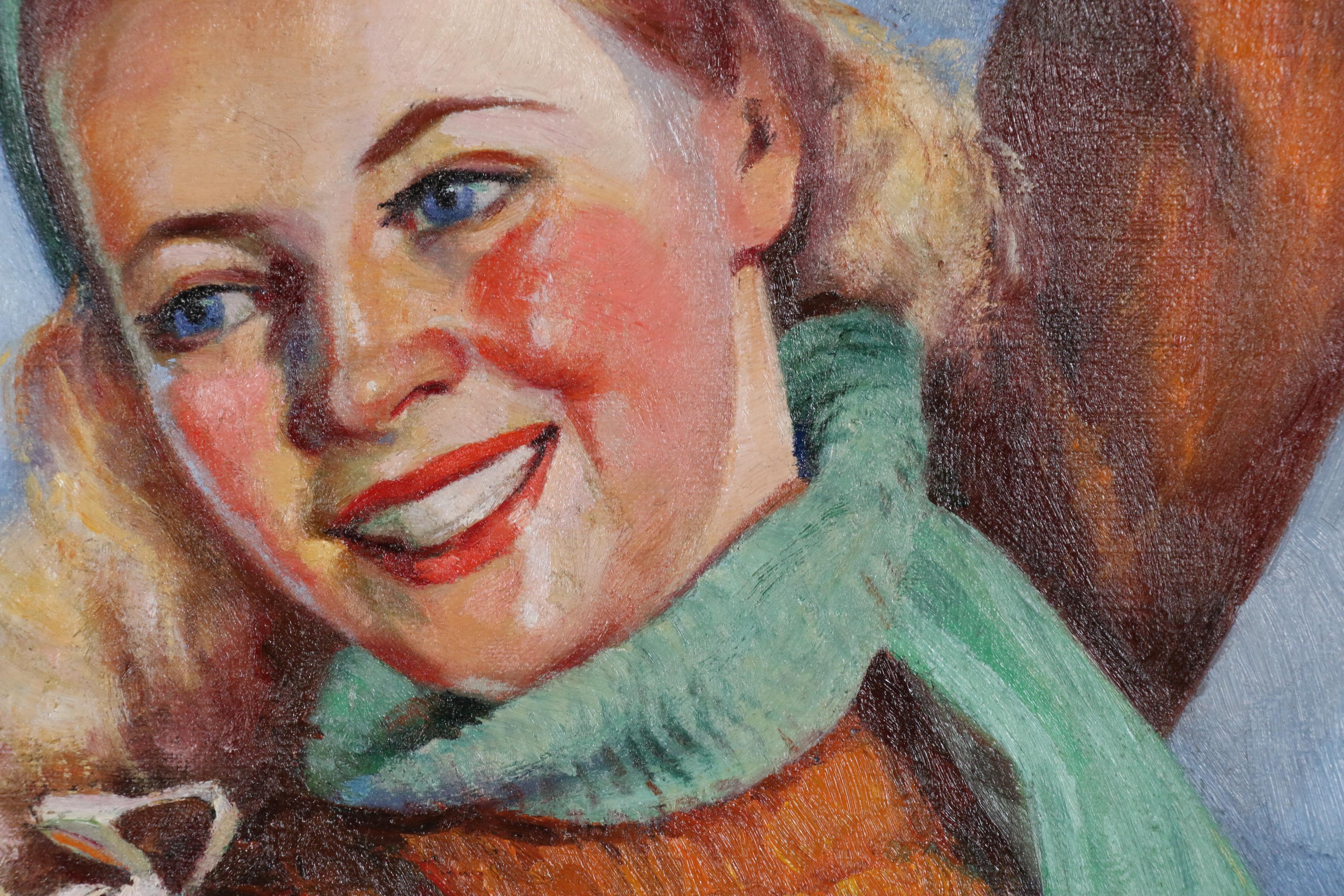 Anna Elkan Meltzer Genre Oil Painting of Ice Skater