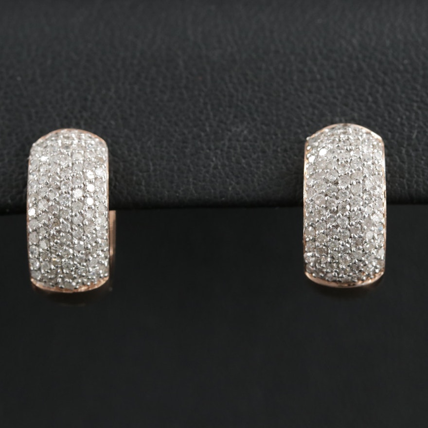 14K Rose Gold 1.08 CTW Diamond Huggie Earrings