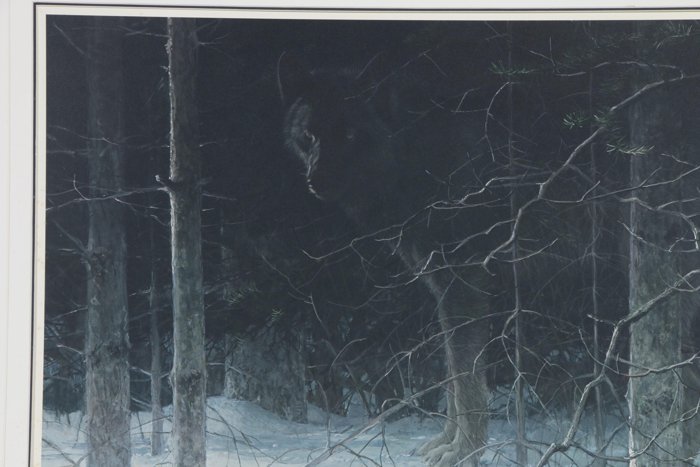 Robert Bateman Offset Lithograph "Midnight - Black Wolf", Late 20th Century
