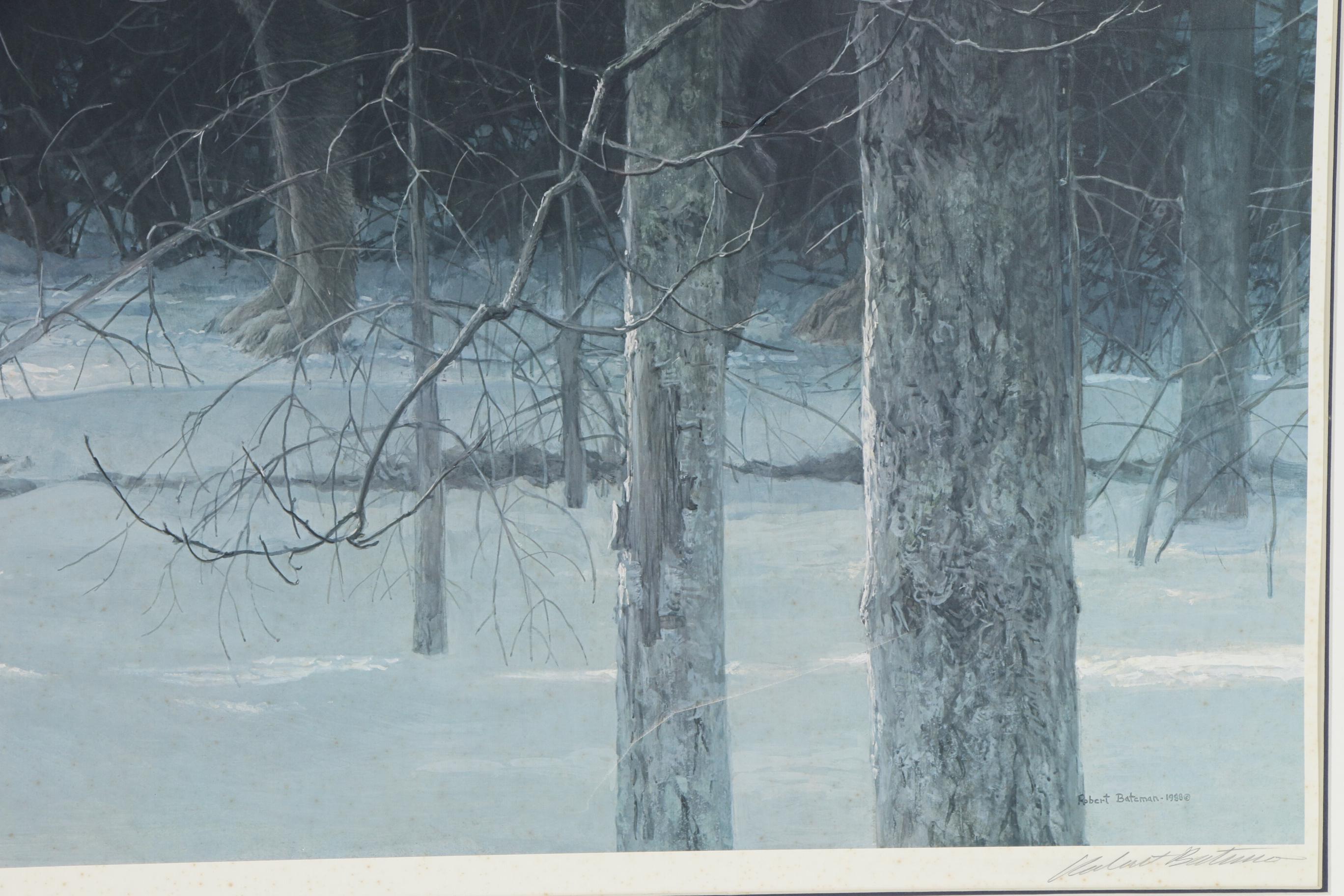 Robert Bateman Offset Lithograph "Midnight - Black Wolf", Late 20th Century