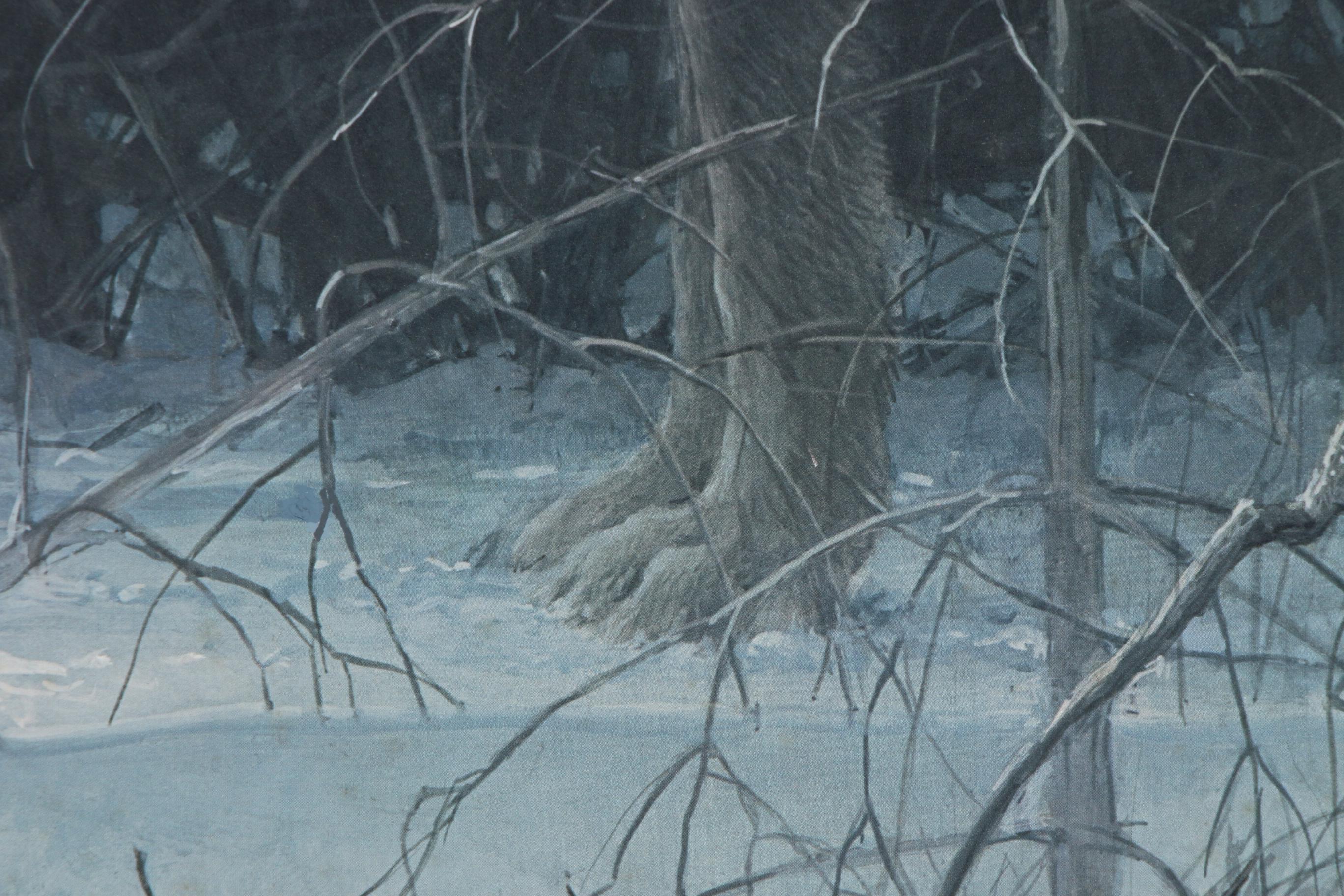 Robert Bateman Offset Lithograph "Midnight - Black Wolf", Late 20th Century