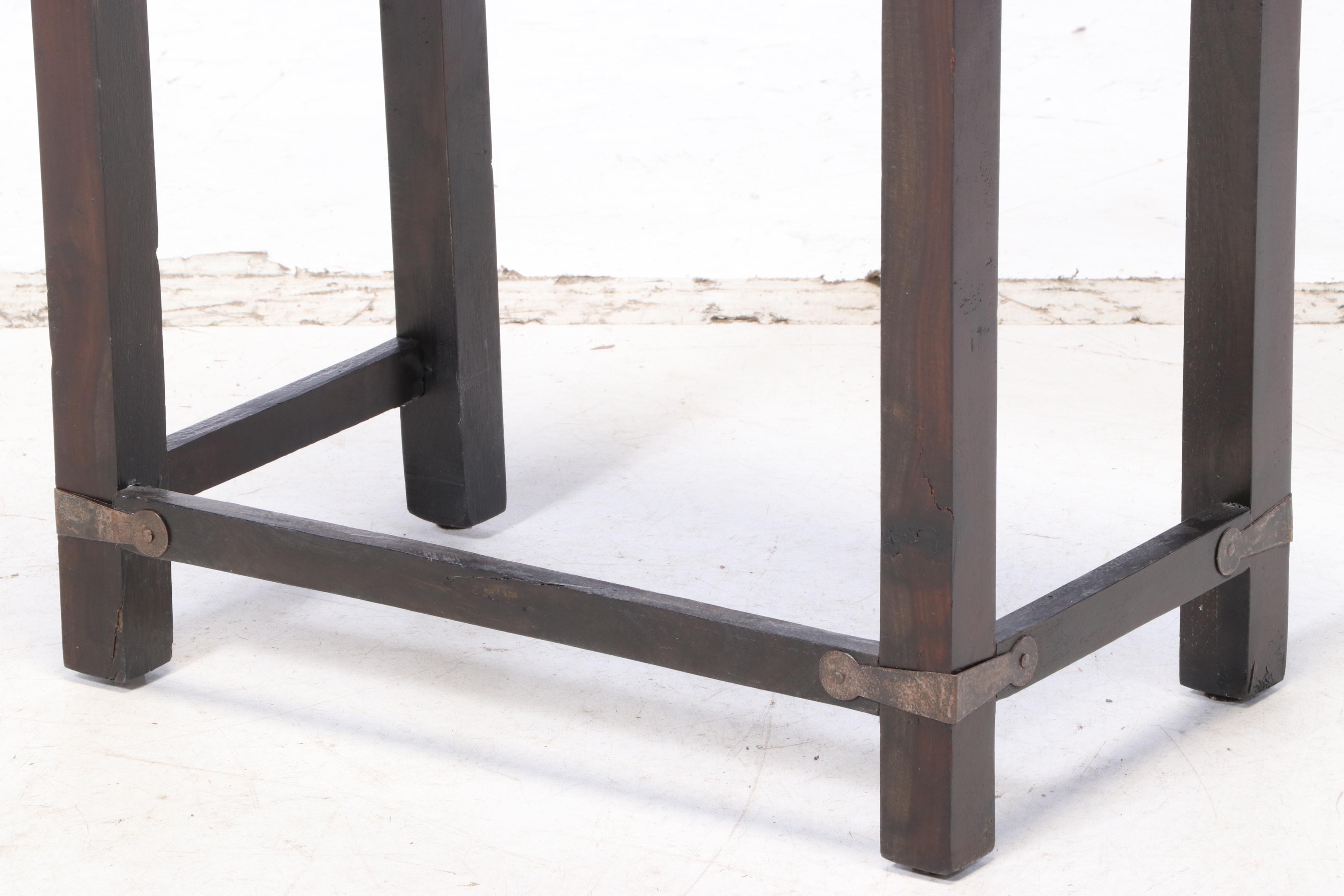 Rustic Style Metal-Mounted Stained Wood Side Table