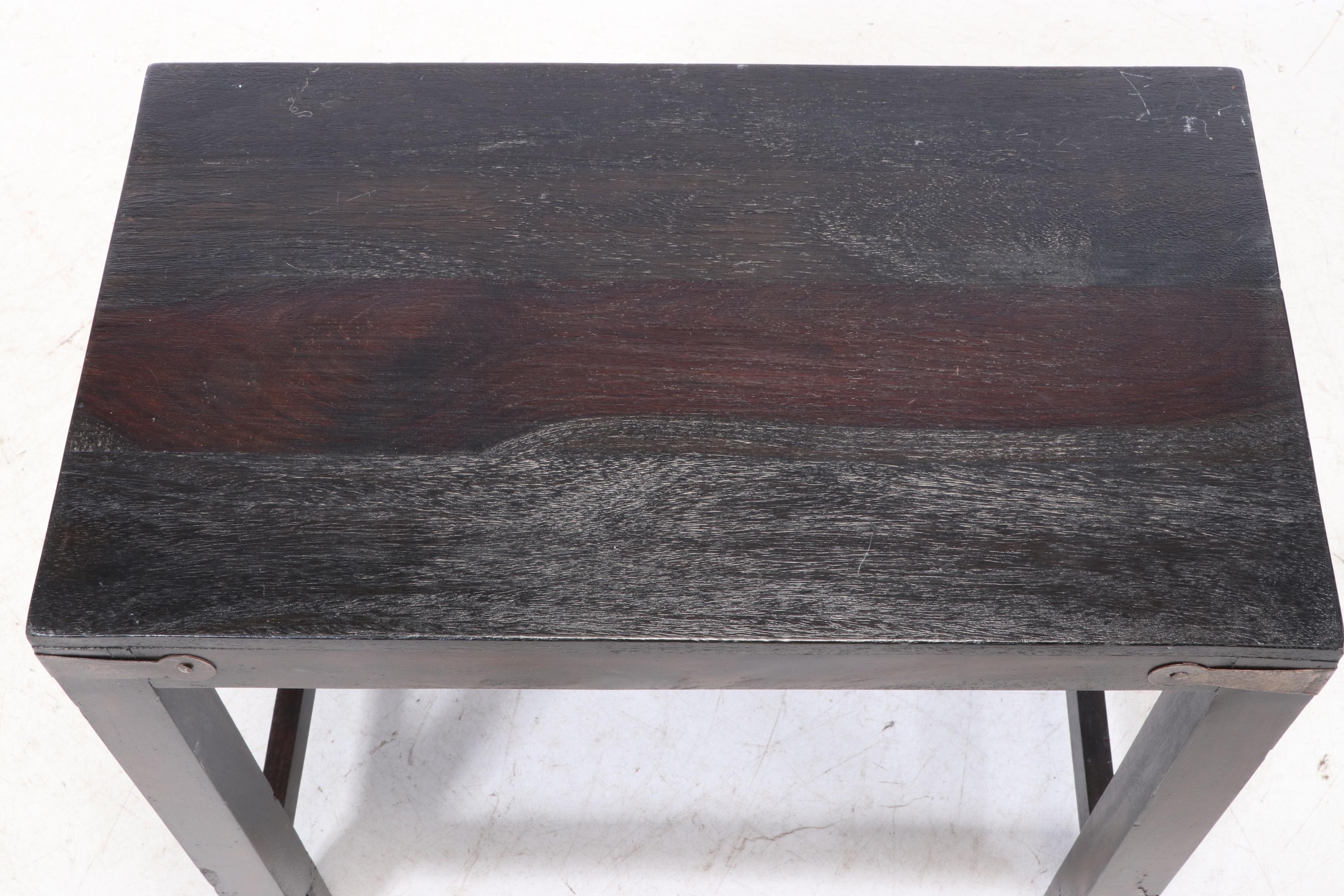 Rustic Style Metal-Mounted Stained Wood Side Table