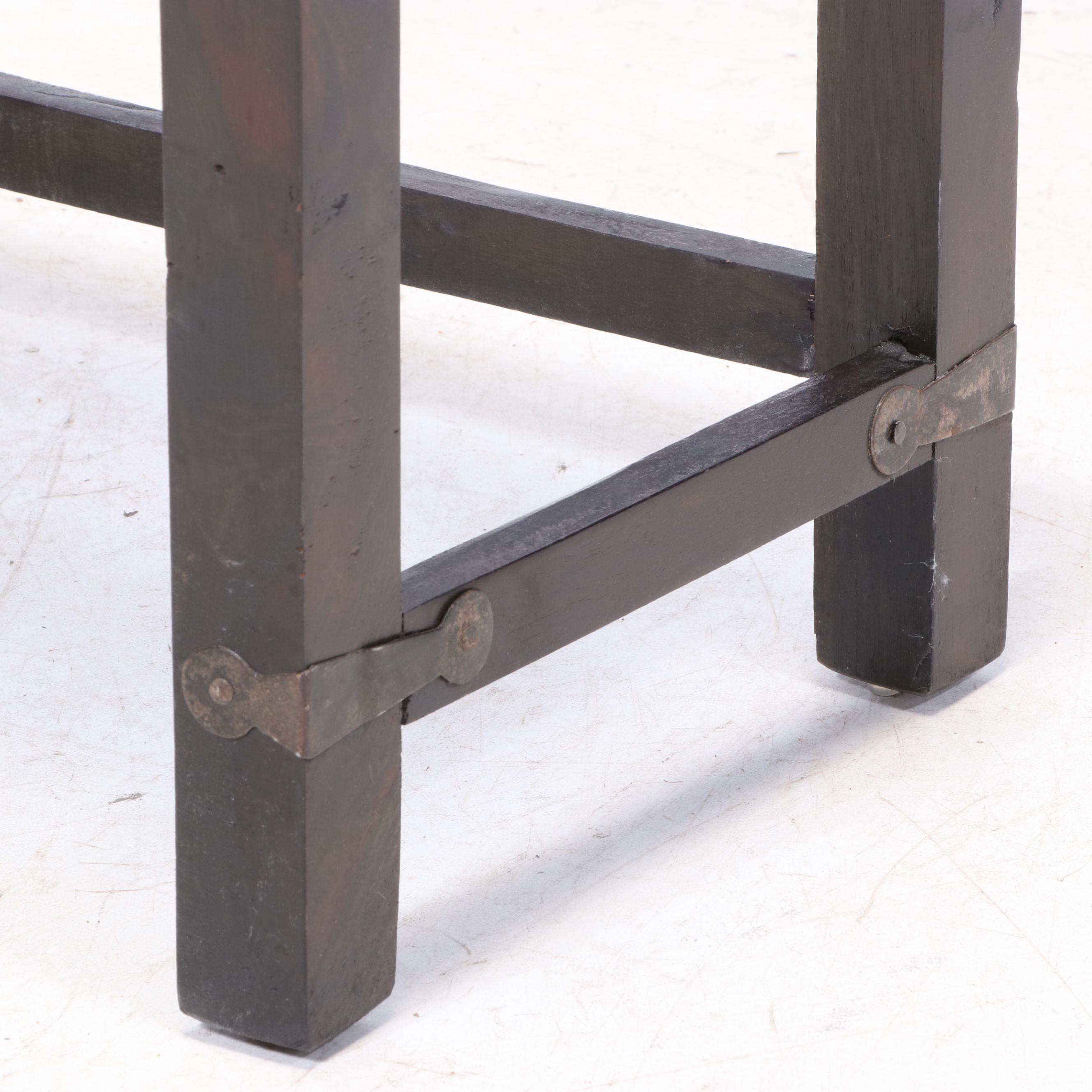 Rustic Style Metal-Mounted Stained Wood Side Table