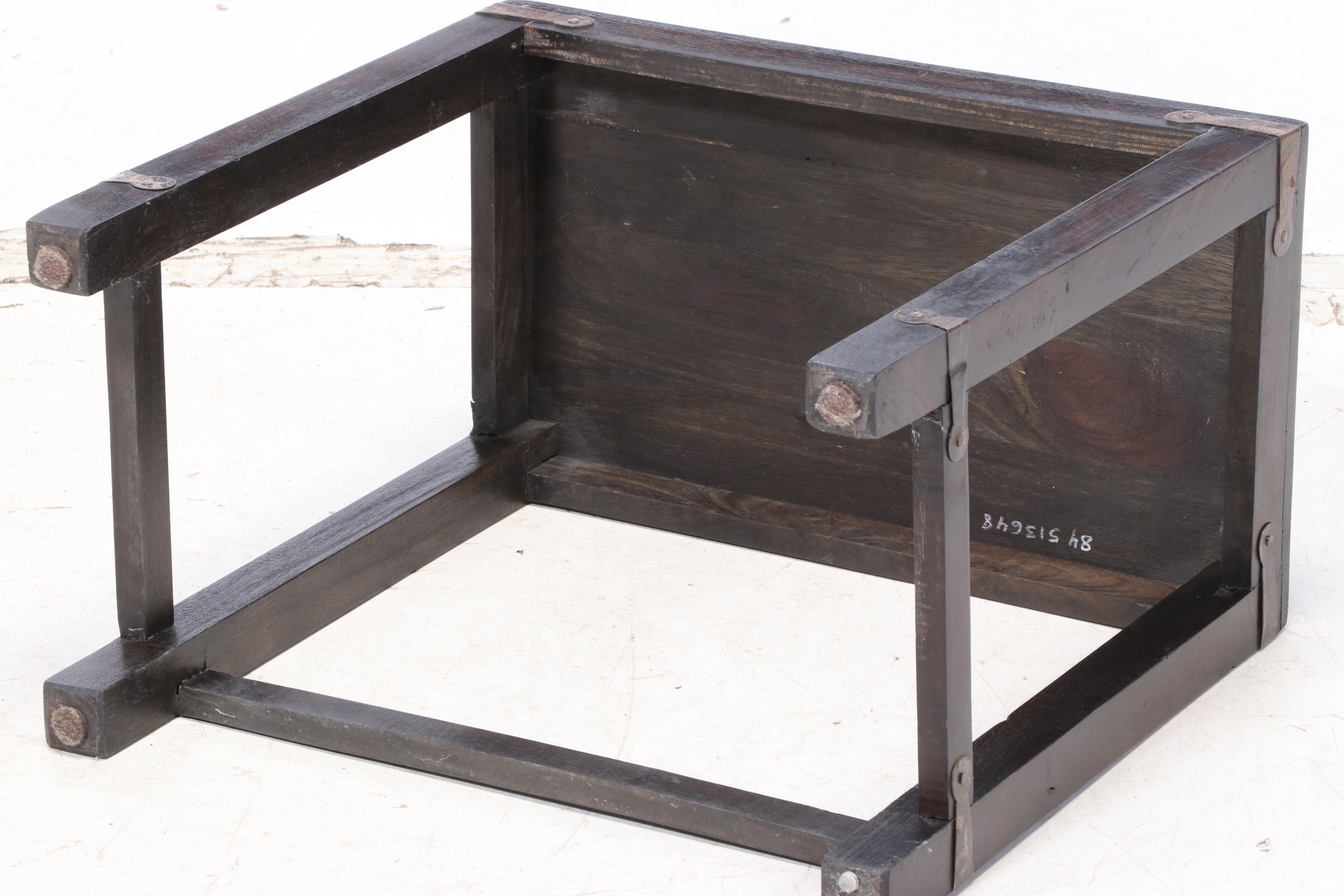 Rustic Style Metal-Mounted Stained Wood Side Table