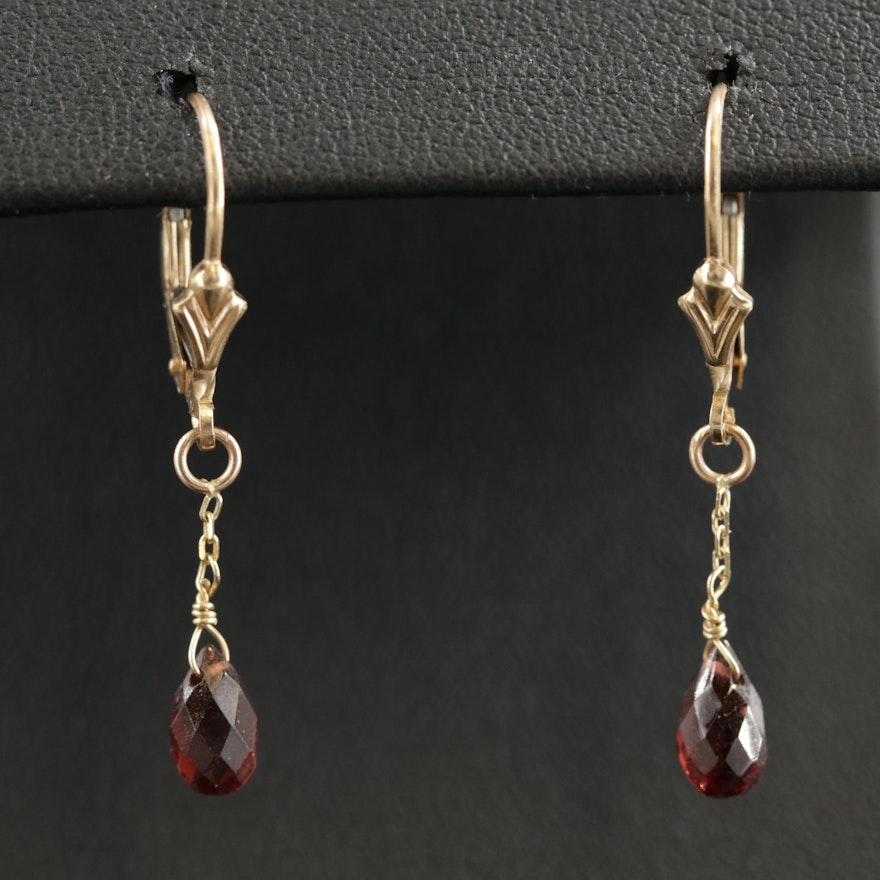 14K Yellow Gold Garnet Drop Earrings