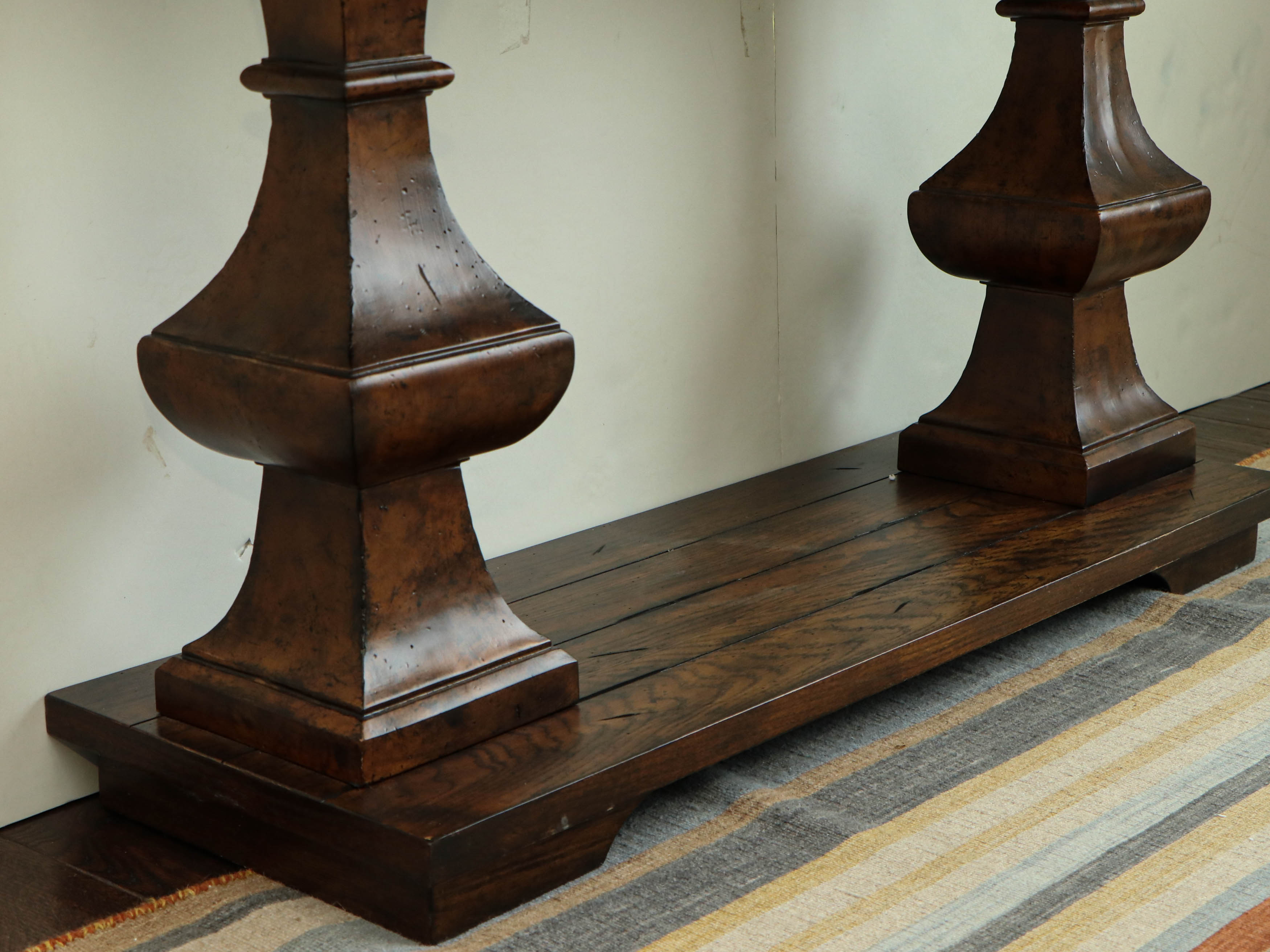 Planked Wood Style Double-Pedestal Console Table