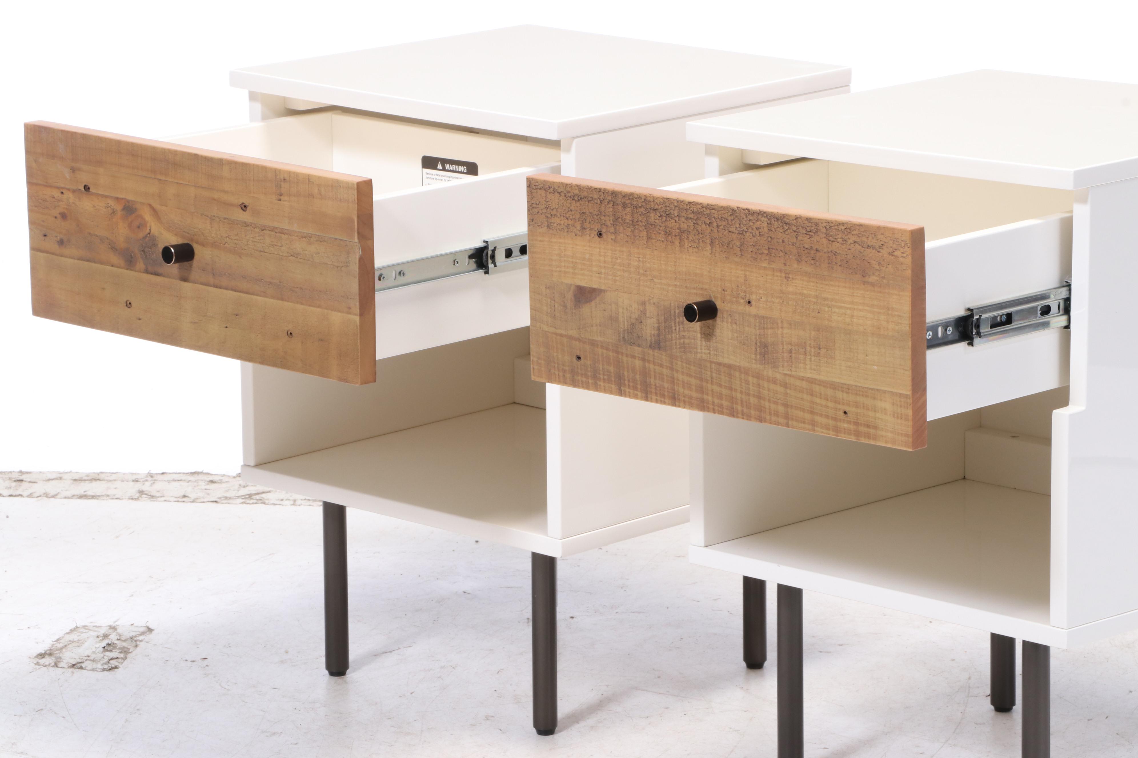Pair of West Elm Reclaimed Wood and Lacquer One-Drawer Nightstands