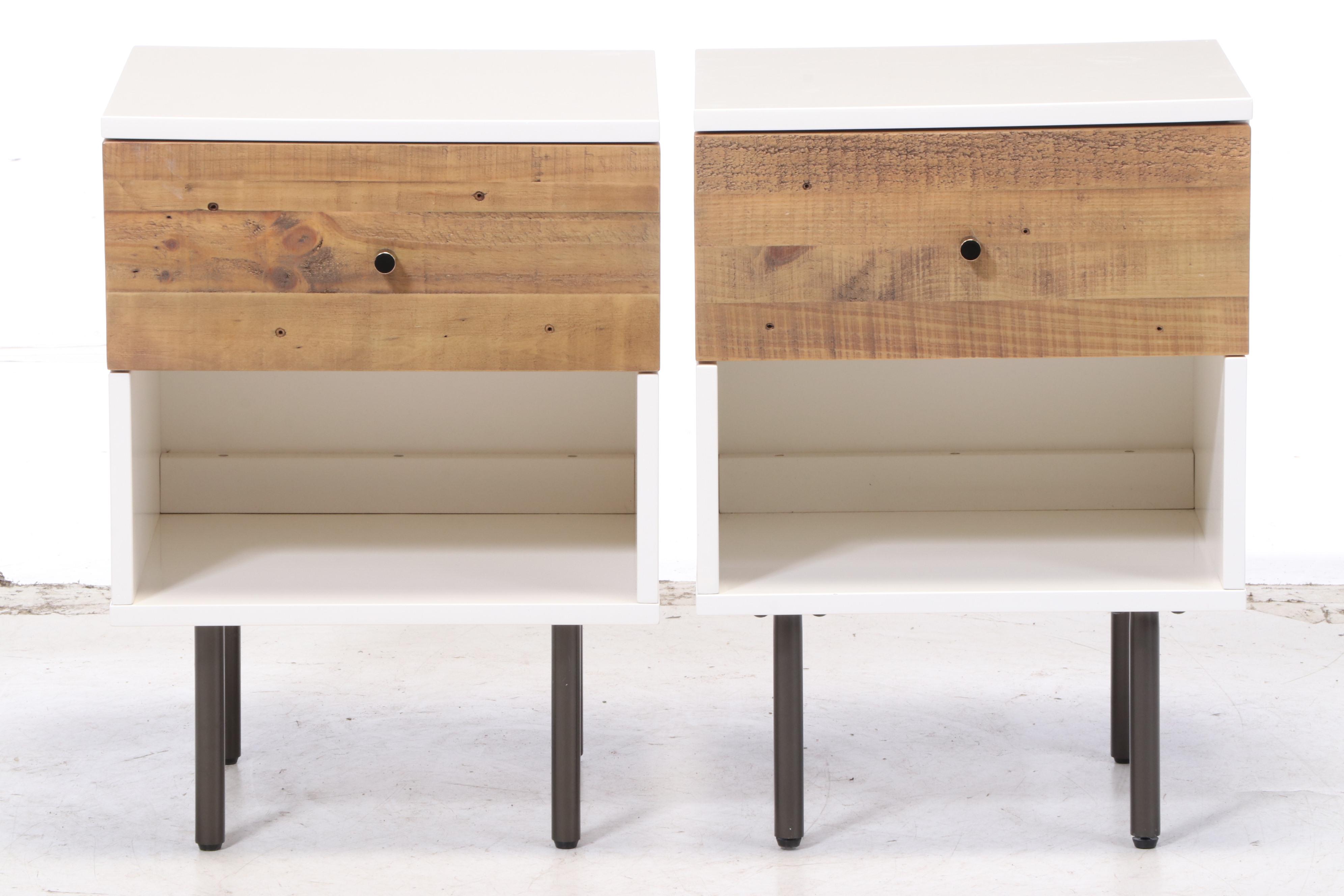 Pair of West Elm Reclaimed Wood and Lacquer One-Drawer Nightstands