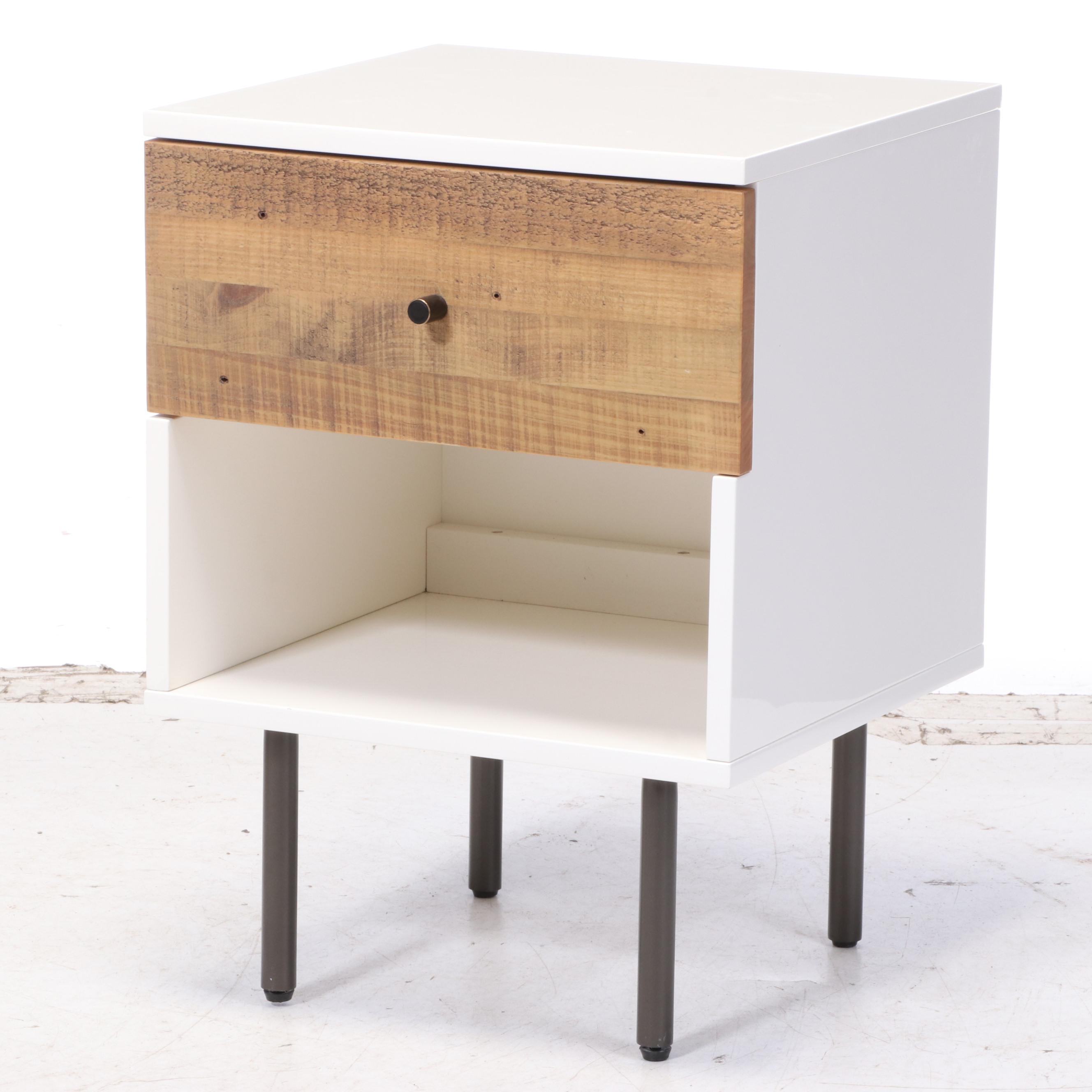 Pair of West Elm Reclaimed Wood and Lacquer One-Drawer Nightstands