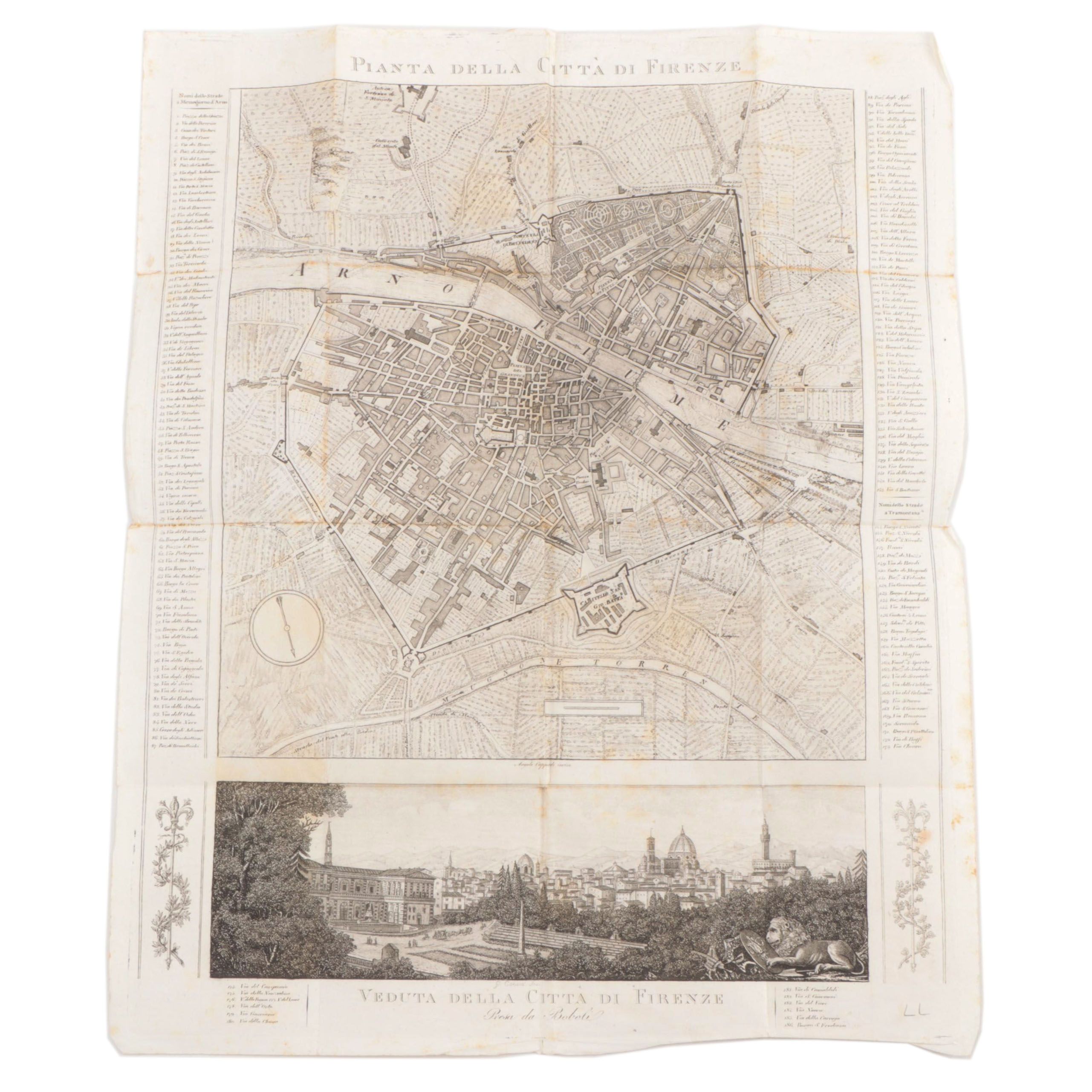 French-Italian City Map of Florence, Italy, circa 1850