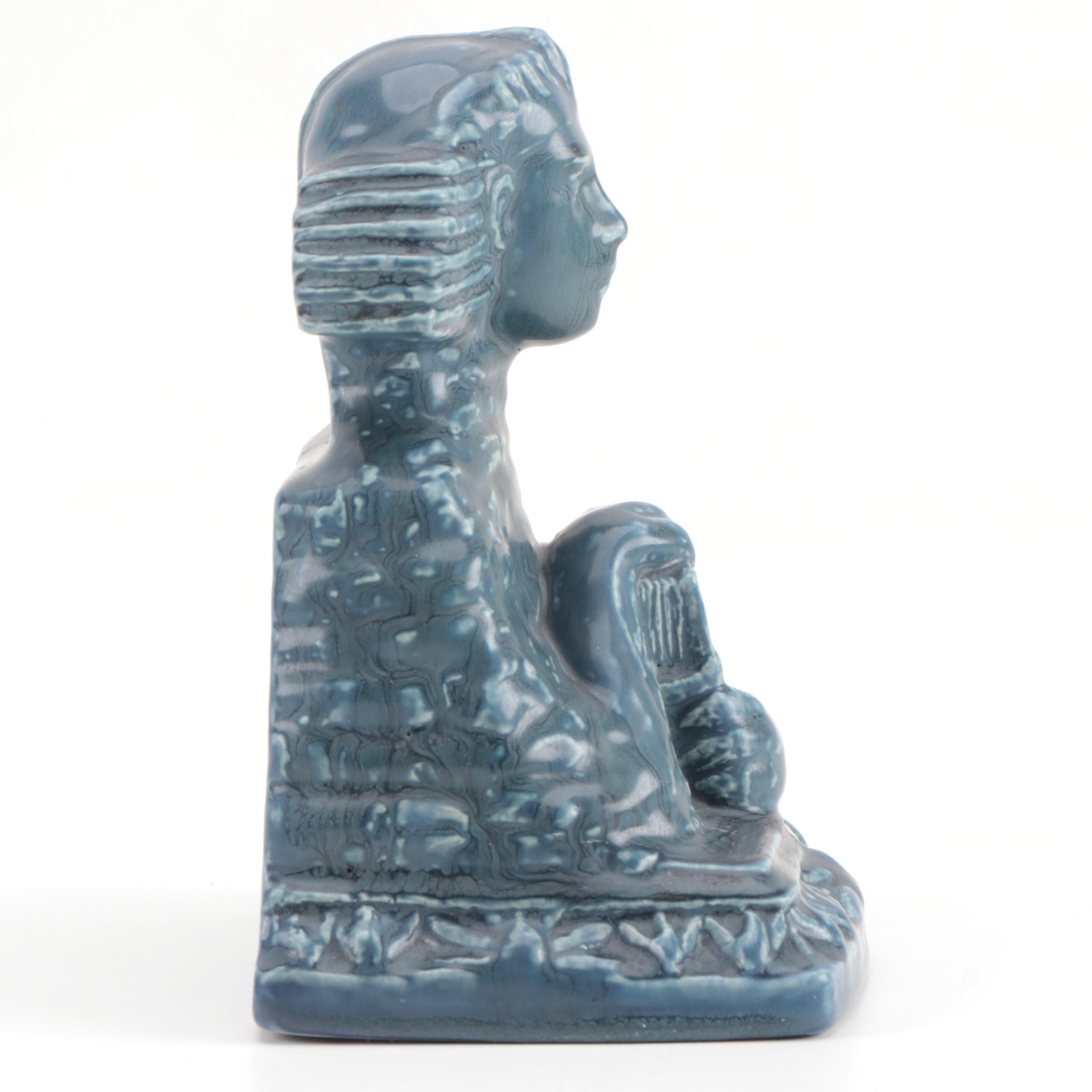 Rookwood Pottery Matte Blue Ceramic Sphinx Bookends, 1920