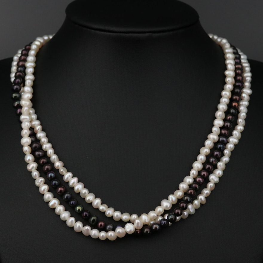 Cultured Pearl Multi-Strand Necklace with Sterling Silver Clasp