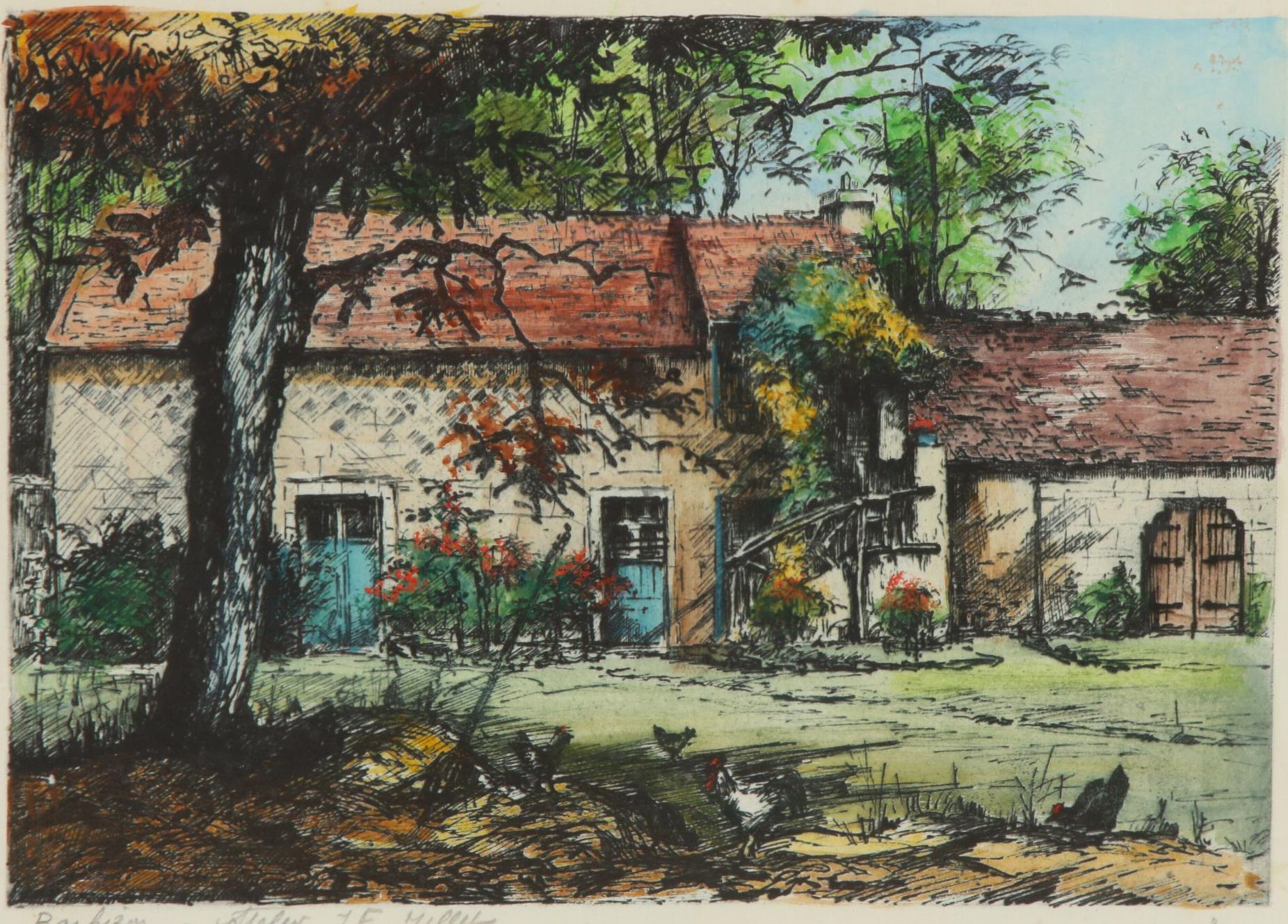 Eugene Veder Hand-Colored Etchings of Barbizon, France, Early 20th Century