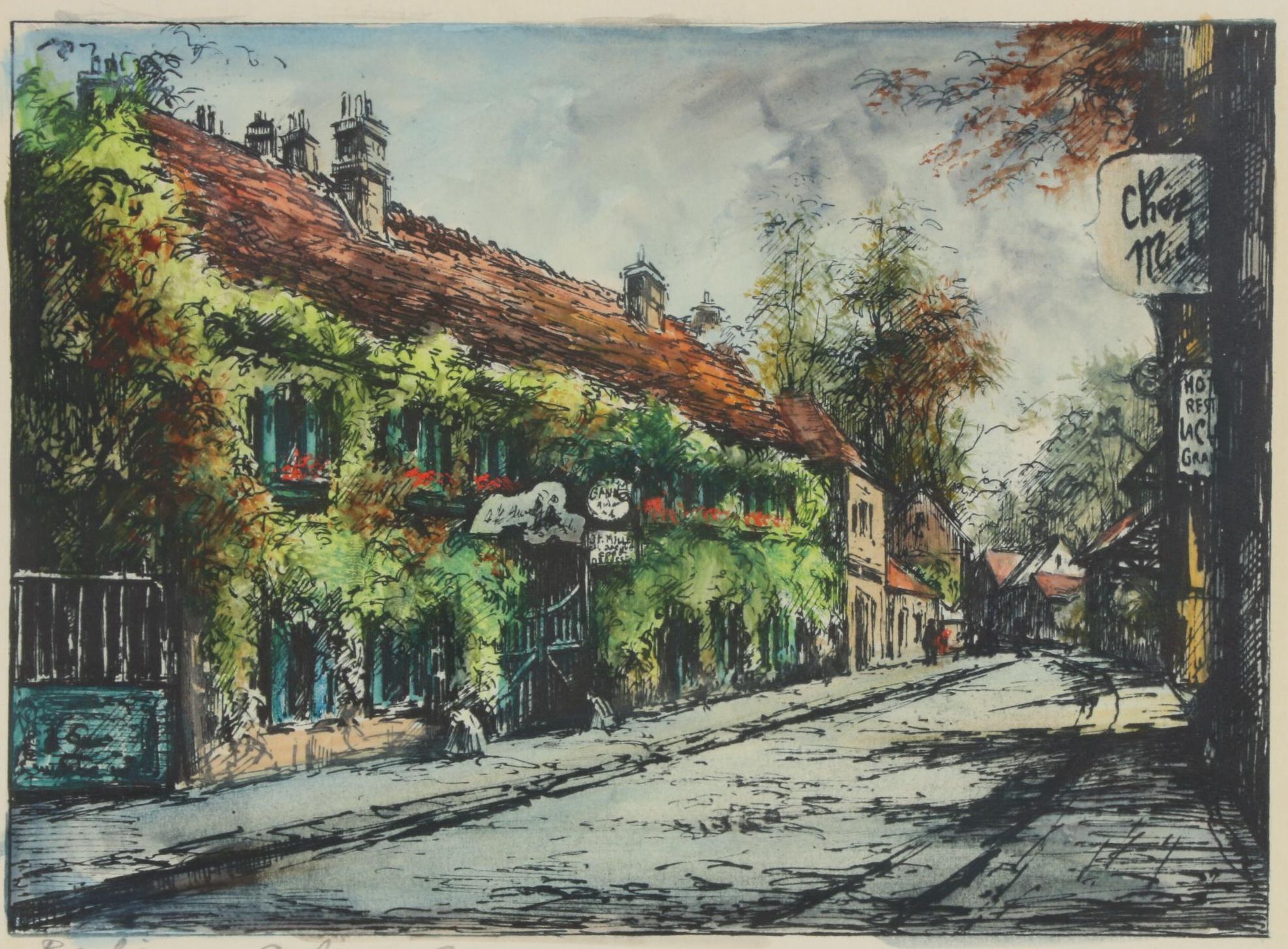 Eugene Veder Hand-Colored Etchings of Barbizon, France, Early 20th Century