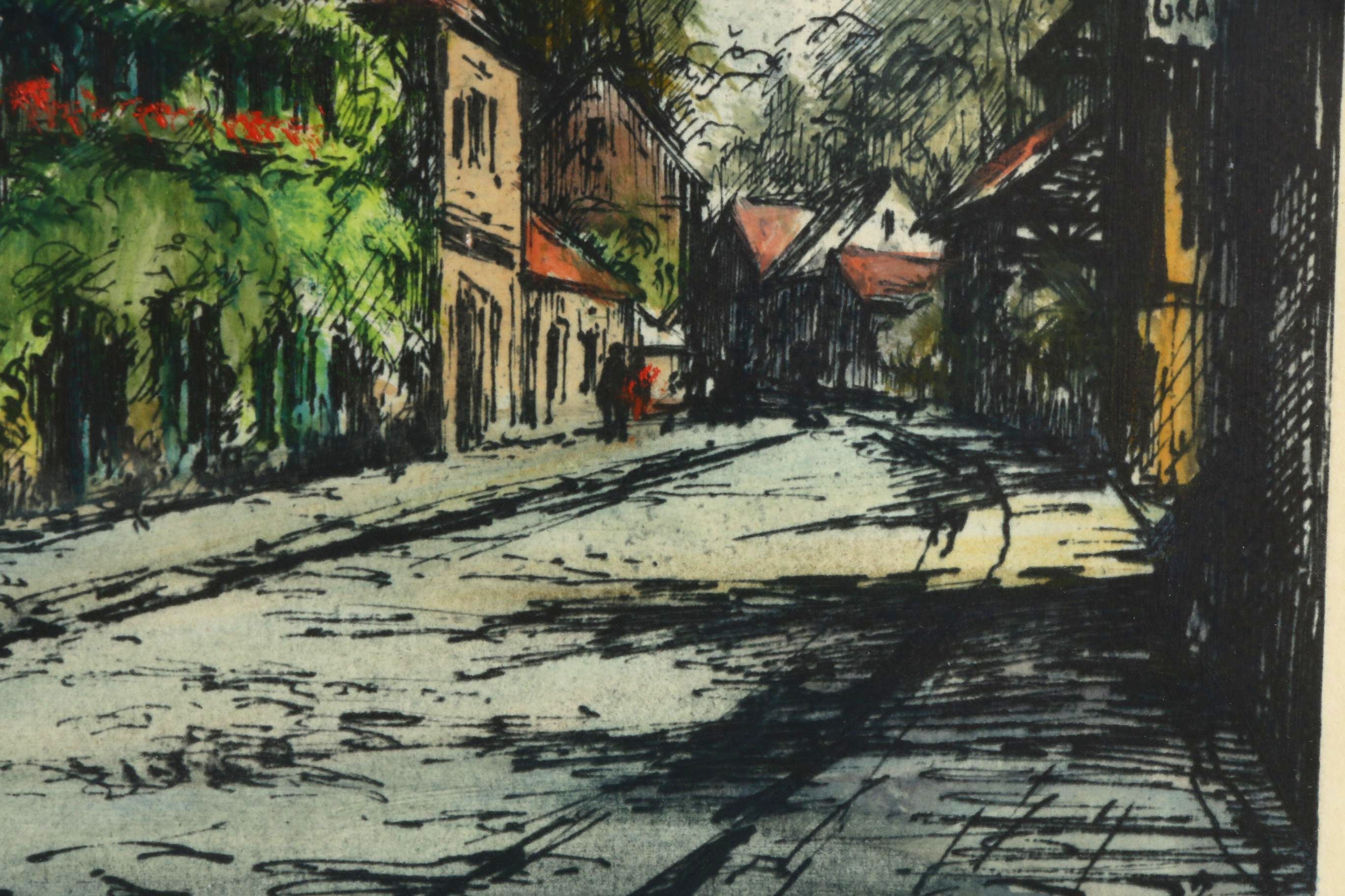 Eugene Veder Hand-Colored Etchings of Barbizon, France, Early 20th Century