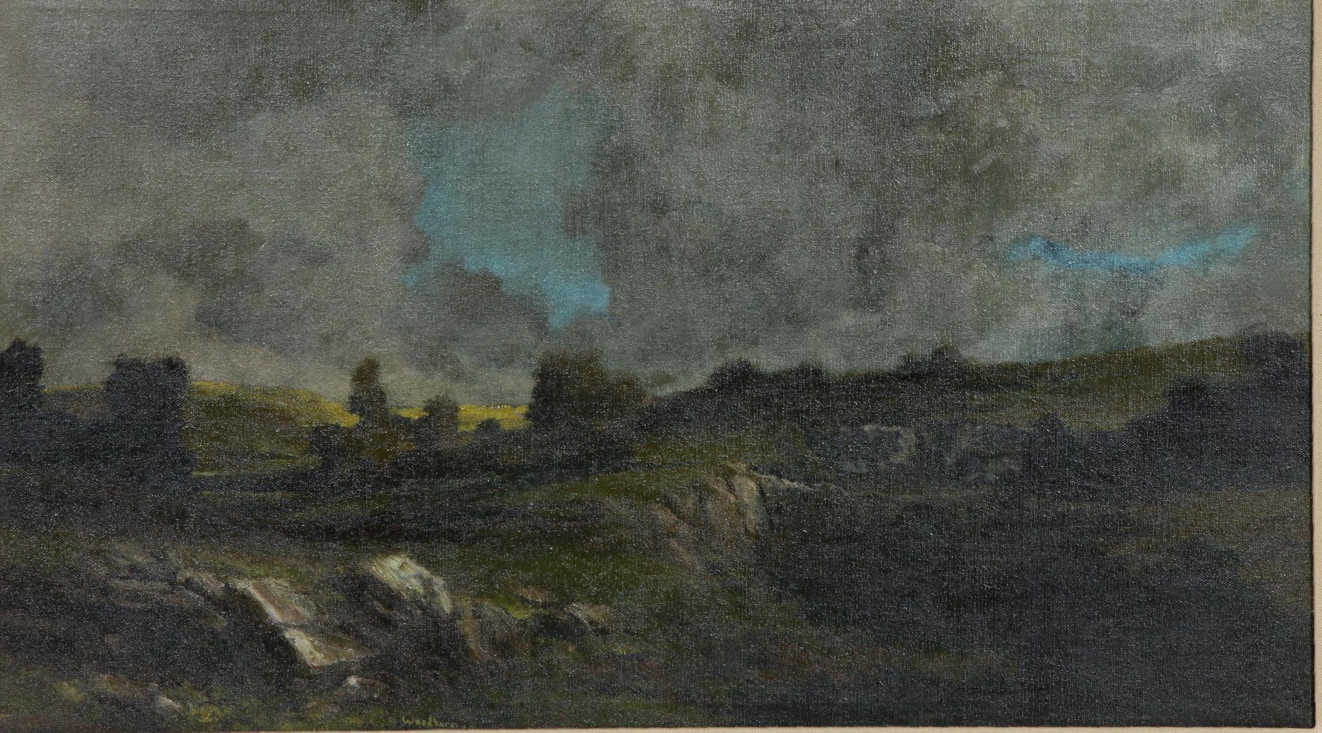 Stephen Woodburn Rocky Field Landscape Oil Painting, Mid to Late 20th Century